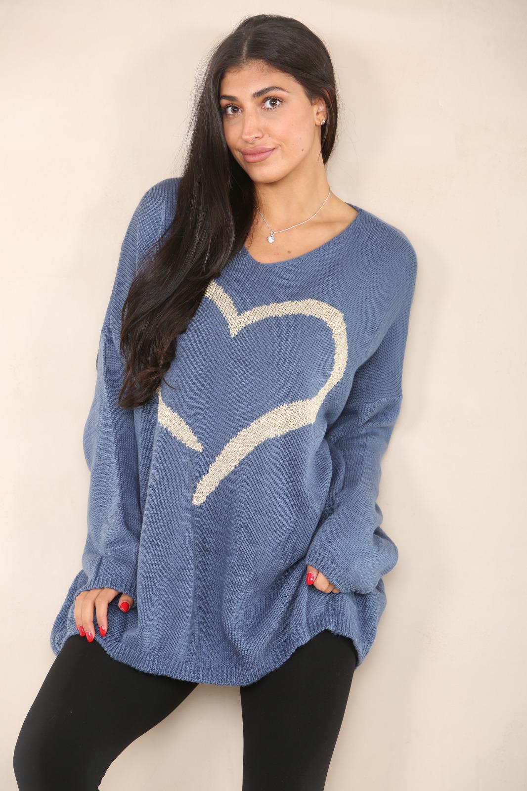 Oversized Heart Print Jumper Top Shirts WearAll Denim 12-24