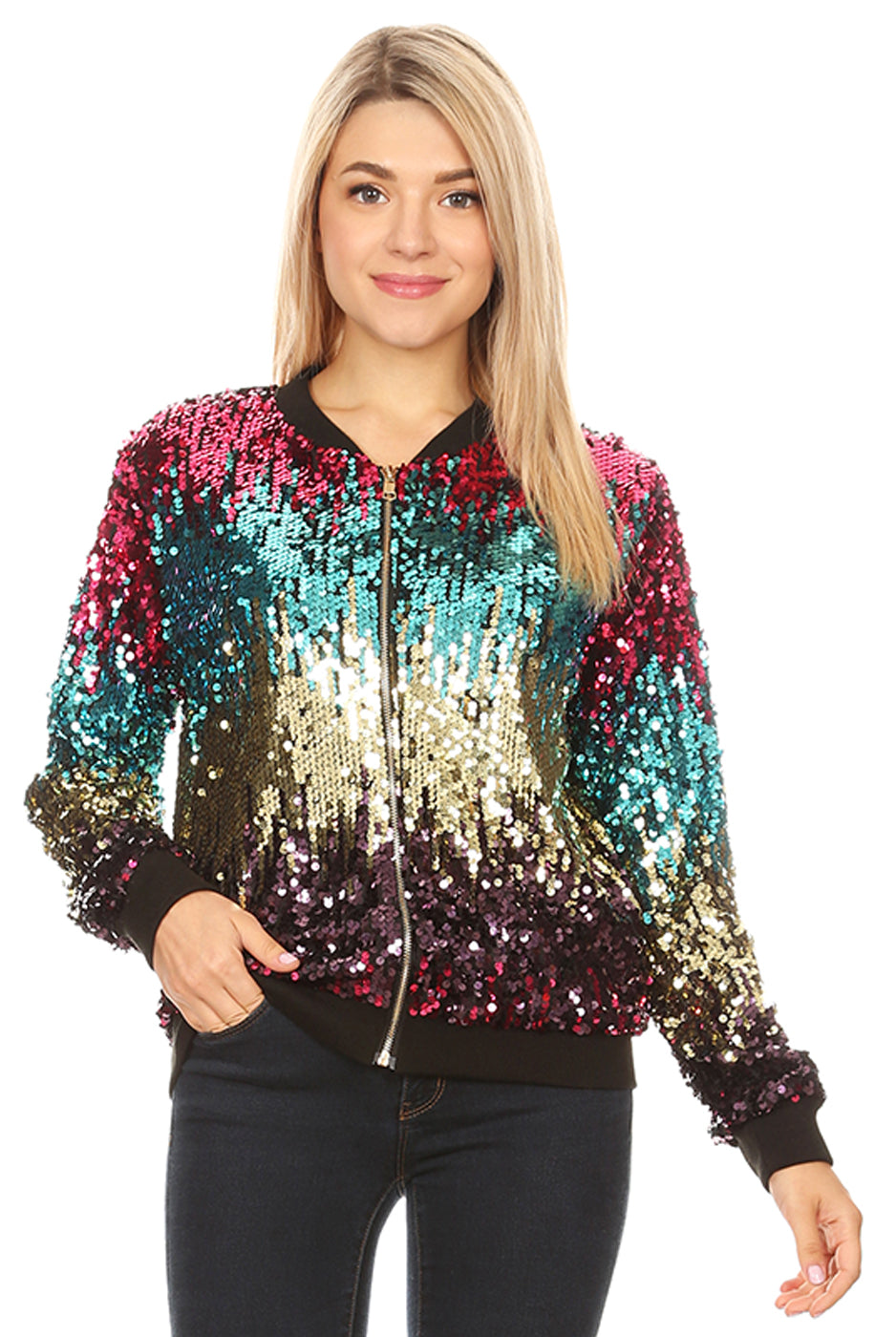 Glitter Mermaid Sequin Bomber Jacket Jacket WearAll Rainbow 8-16