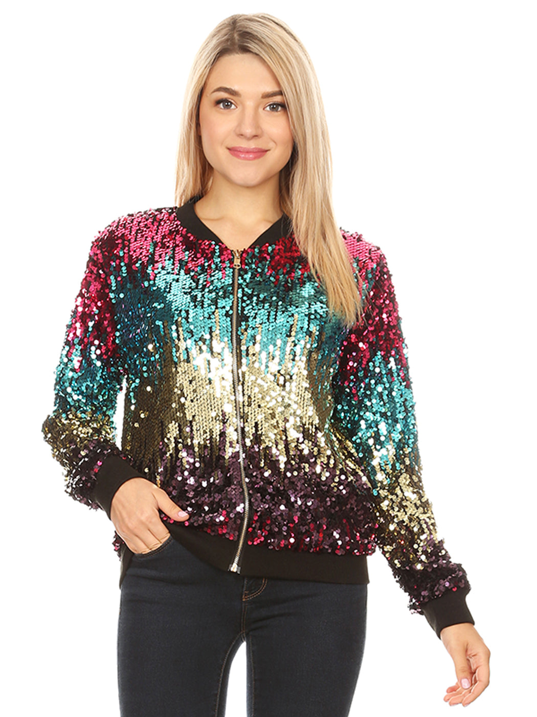 Glitter Mermaid Sequin Bomber Jacket Jacket WearAll Rainbow 8-16