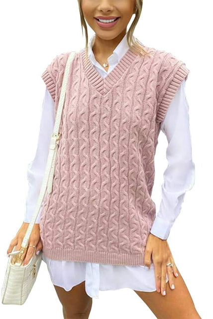 Plus Size Cable Knit Tank Top Jumper WearAll Nude 20-22