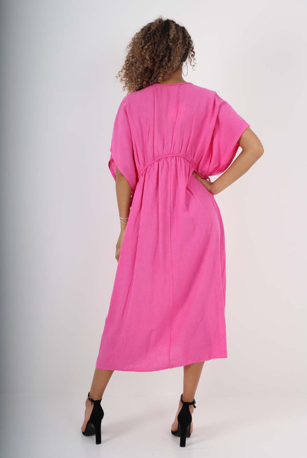 Italian Drawestring Front Flared Linen Dress Dress WearAll