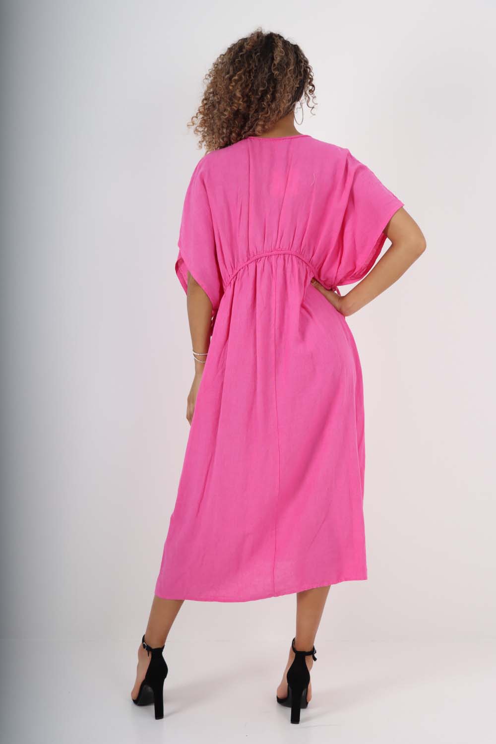 Italian Drawestring Front Flared Linen Dress Dress WearAll