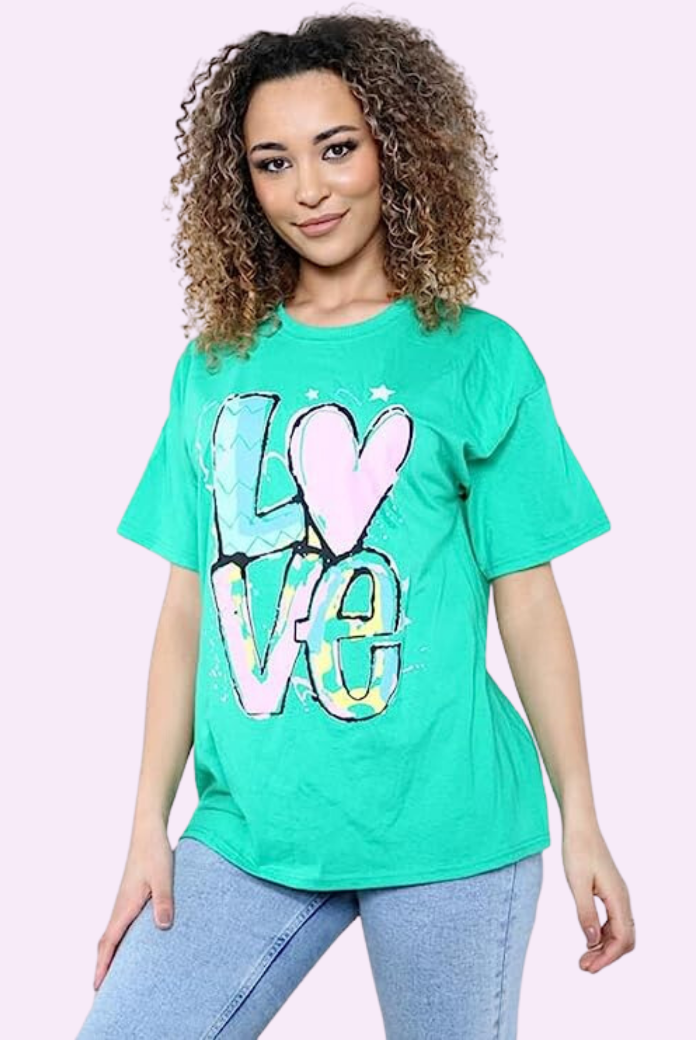 Oversized Love Print T-Shirt Shirts & Tops WearAll Green 8-10