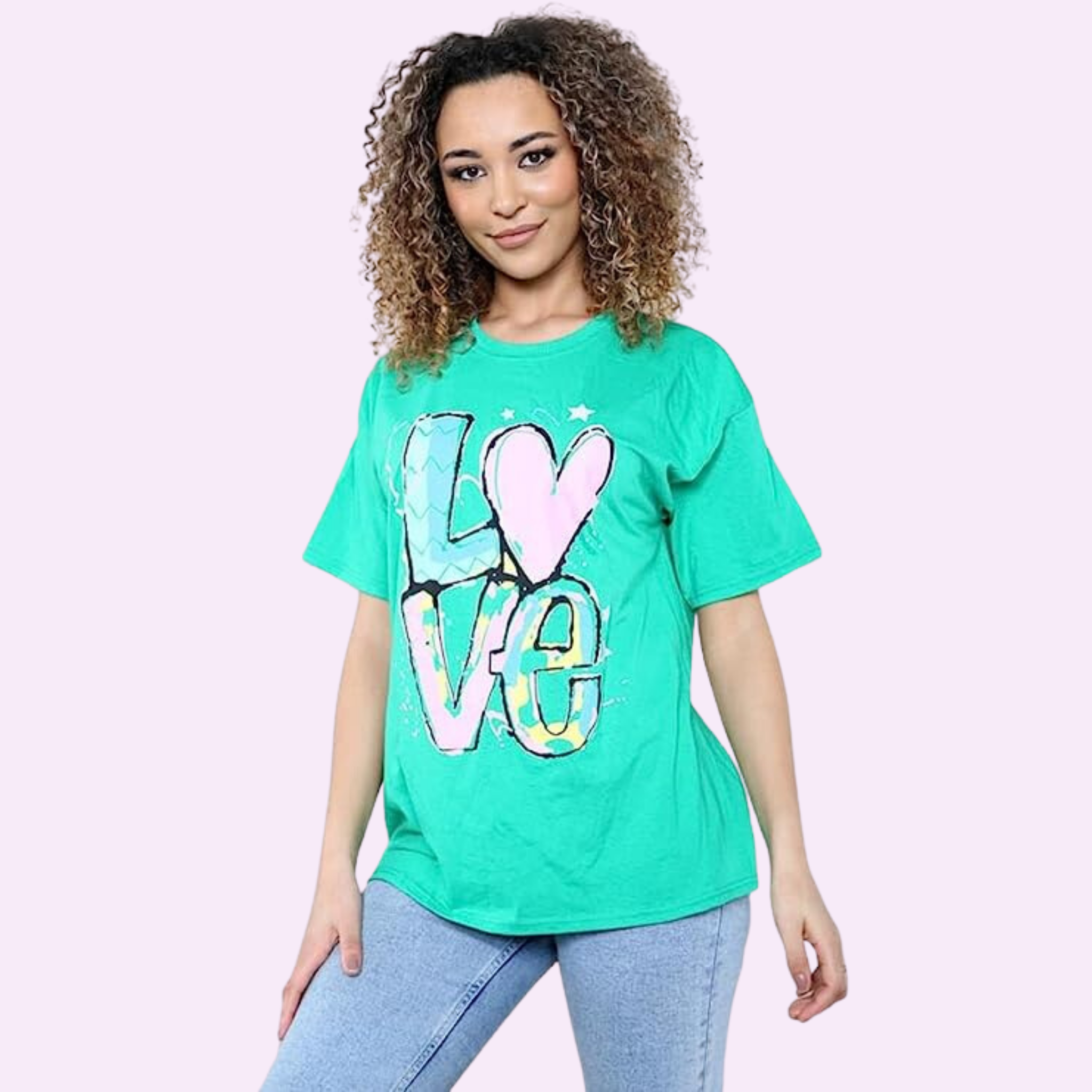 Oversized Love Print T-Shirt Shirts & Tops WearAll Green 8-10