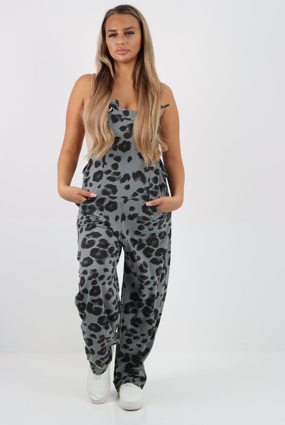 Dungaree Leopard Print Jersey Jumpsuits Dungarees WearAll Big Leopard Grey 8-10
