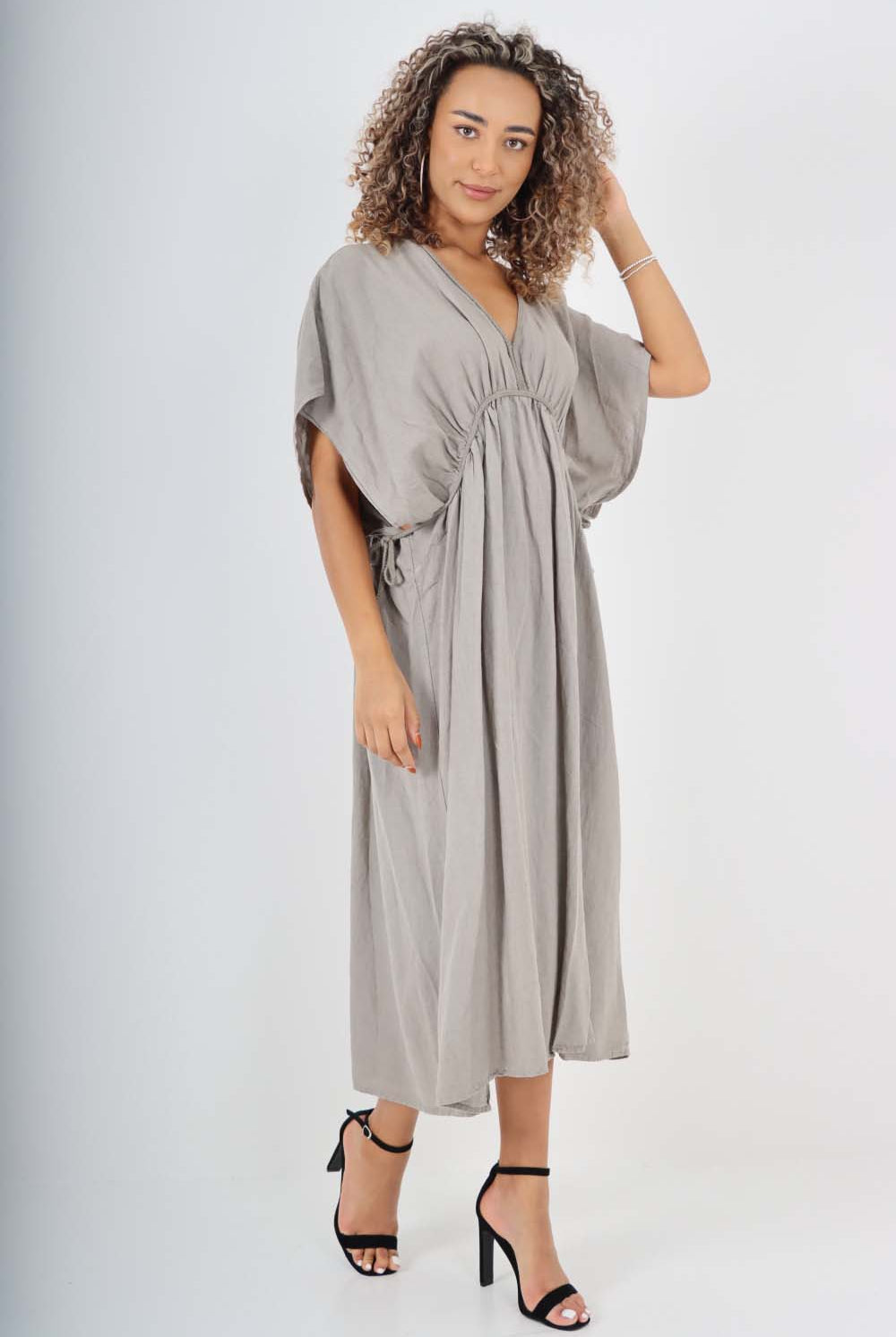 Italian Drawestring Front Flared Linen Dress Dress WearAll
