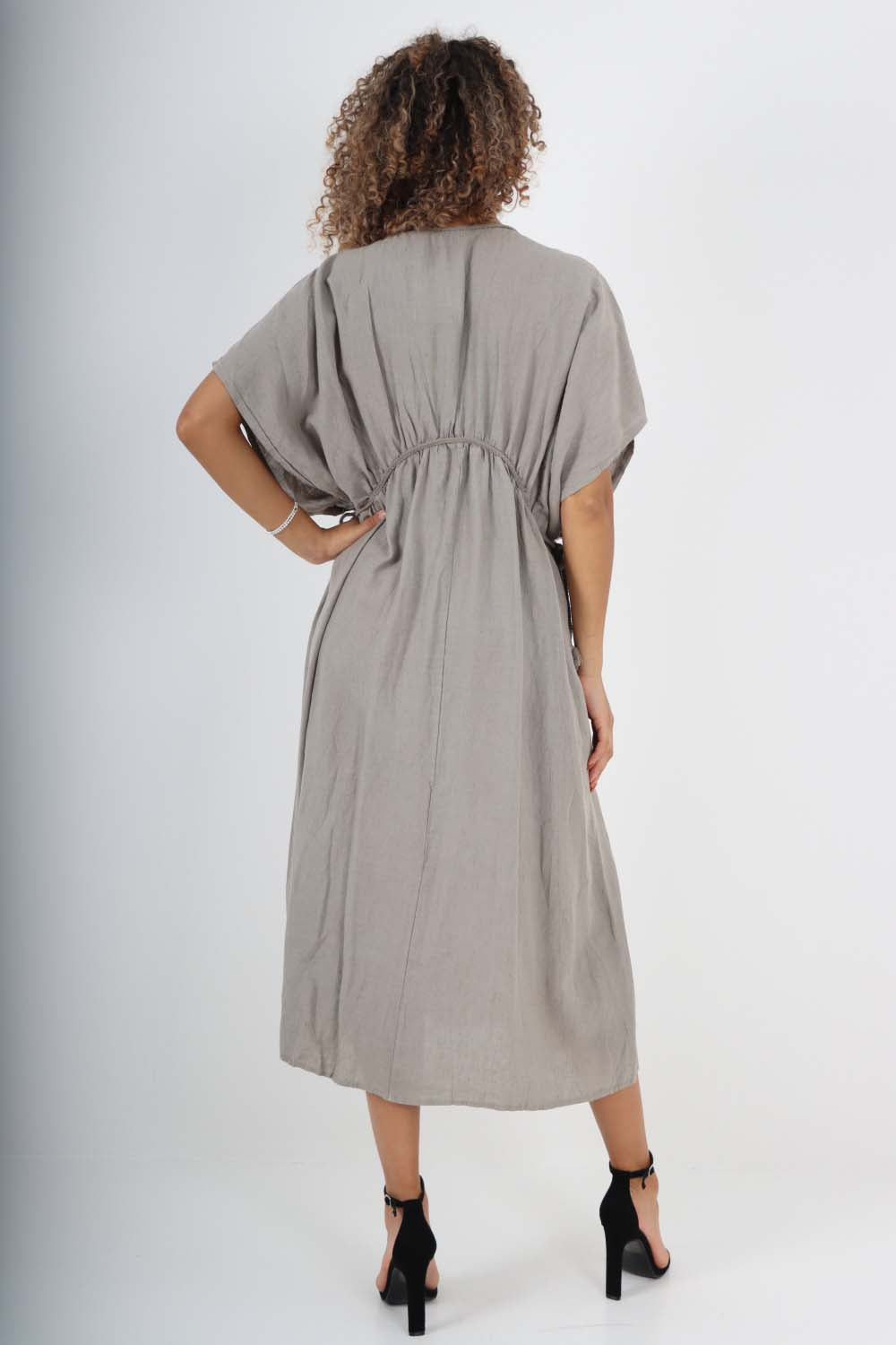 Italian Drawestring Front Flared Linen Dress Dress WearAll