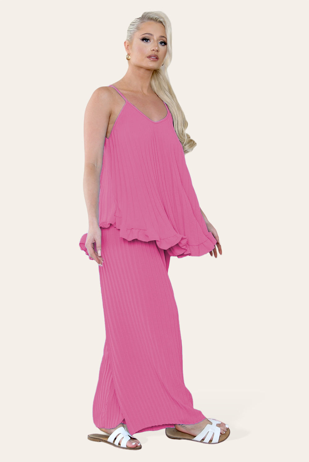 Camy Wild Style Pleated Trousers Set Loungewear WearAll Hot Pink One Size UK Fit (8-16)