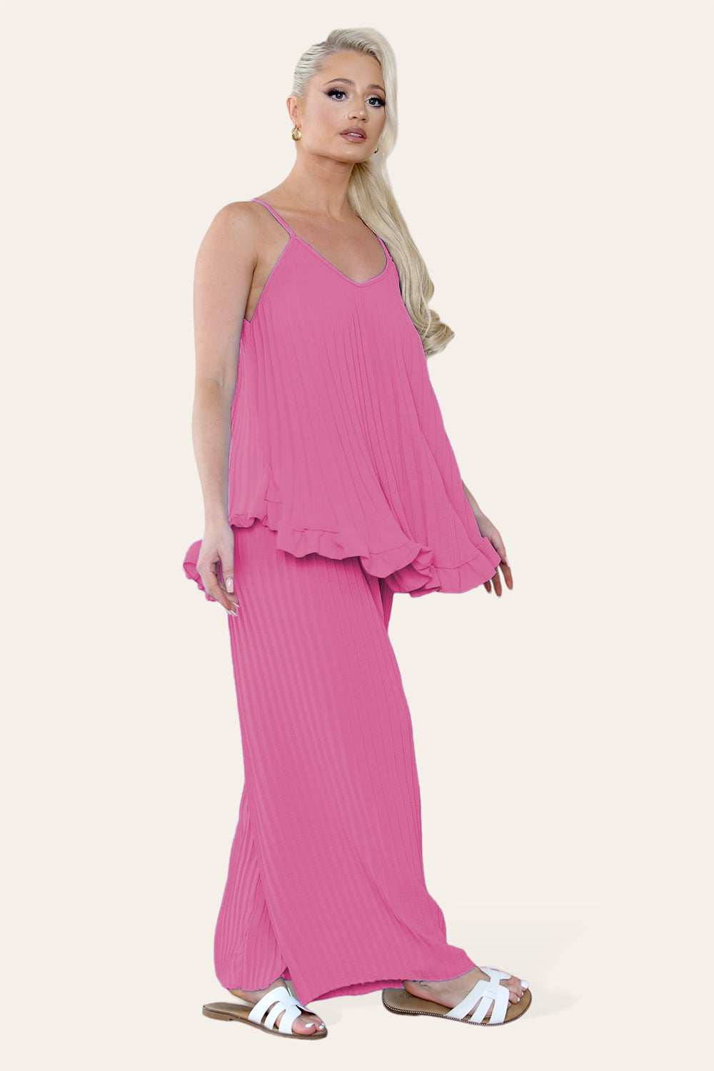 Camy Wild Style Pleated Trousers Set Loungewear WearAll Hot Pink One Size UK Fit (8-16)