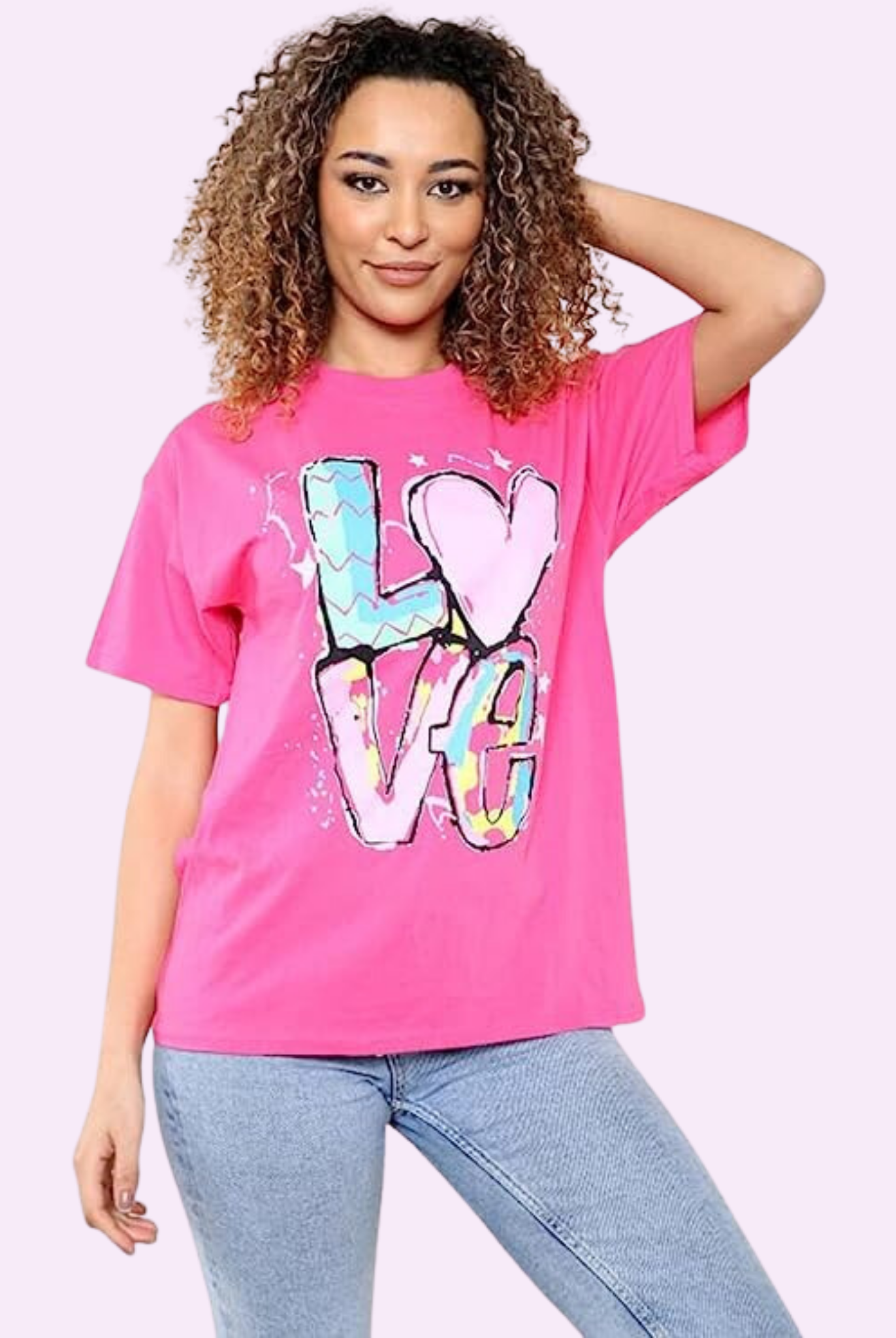 Oversized Love Print T-Shirt Shirts & Tops WearAll Hot Pint 8-10