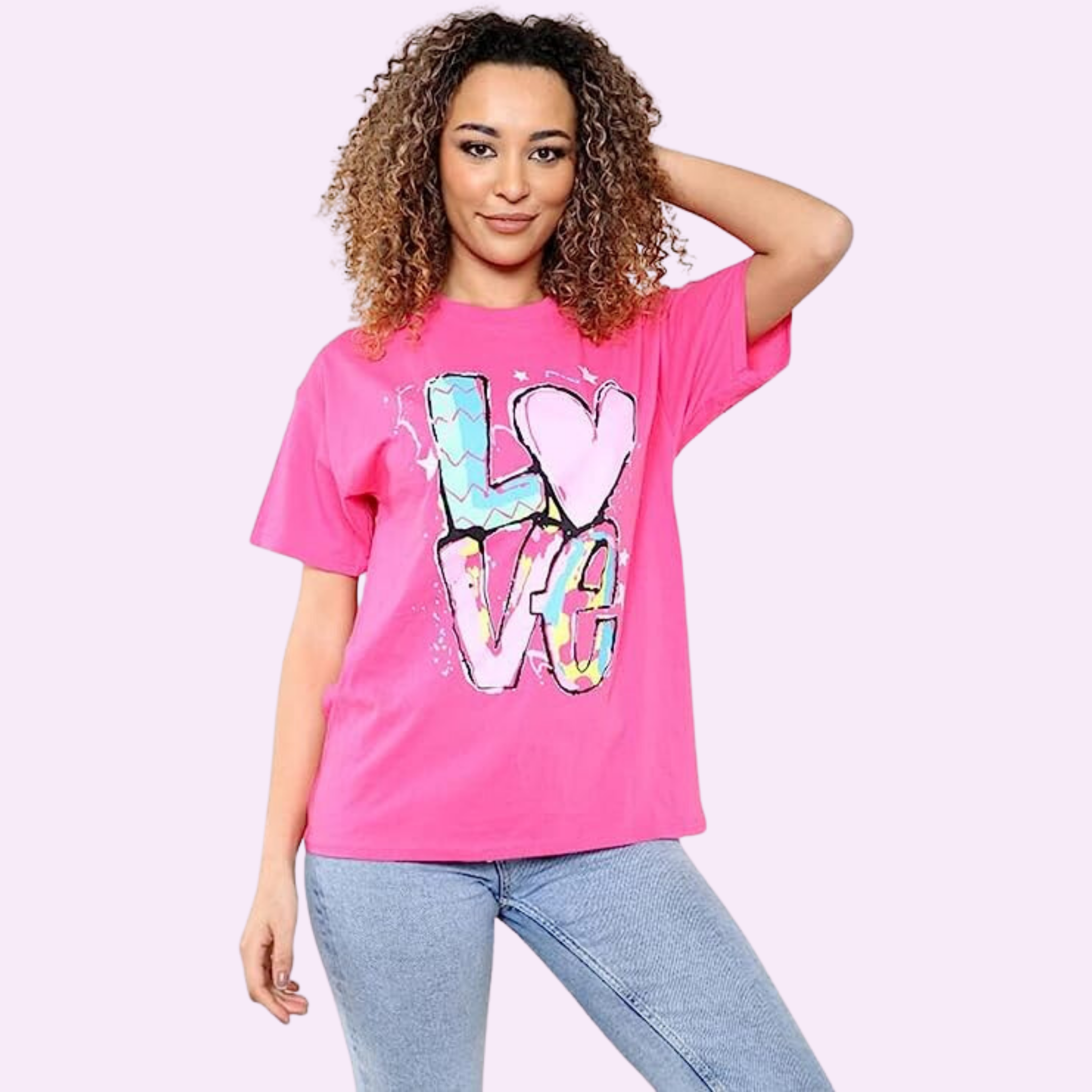 Oversized Love Print T-Shirt Shirts & Tops WearAll Hot Pint 8-10