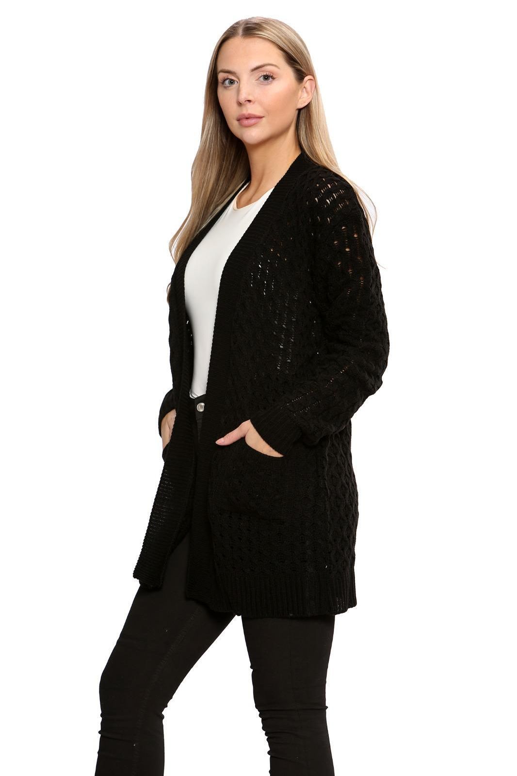 Plus Size Cable Knitted Open Pocket Cardigan Knitted Cardigan WearAll