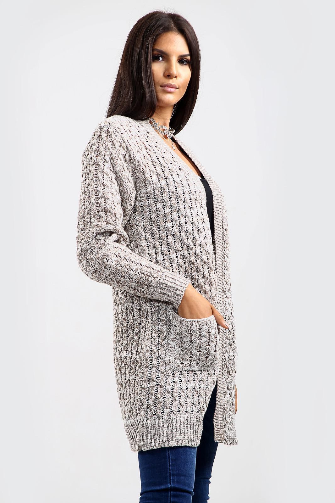 Cable Knitted Open Pocket Cardigan Knitted Cardigan WearAll Mocha 8-10