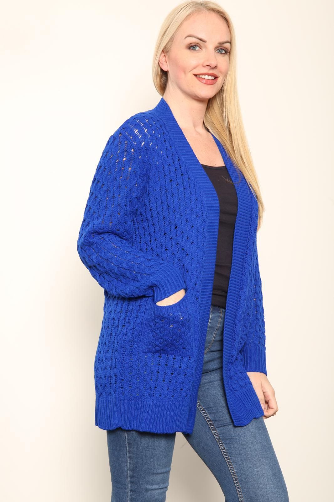 Plus Size Cable Knitted Open Pocket Cardigan Knitted Cardigan WearAll