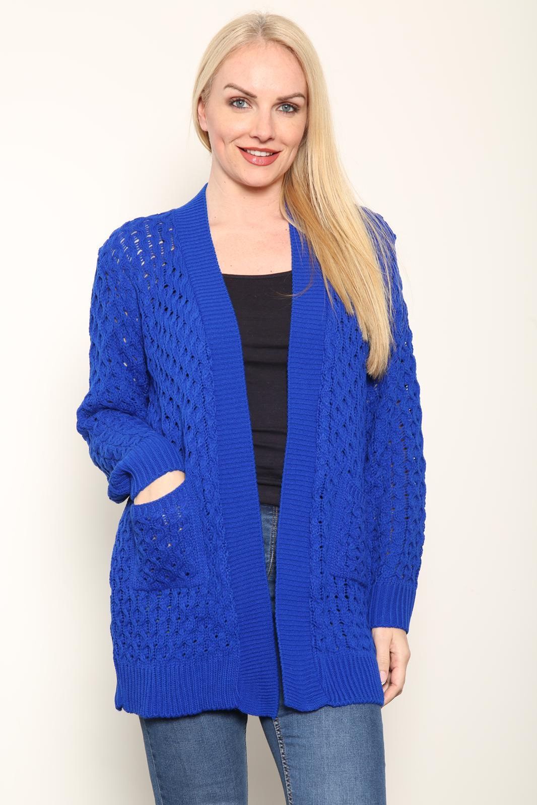 Cable Knitted Open Pocket Cardigan Knitted Cardigan WearAll Royal Blue 8-10