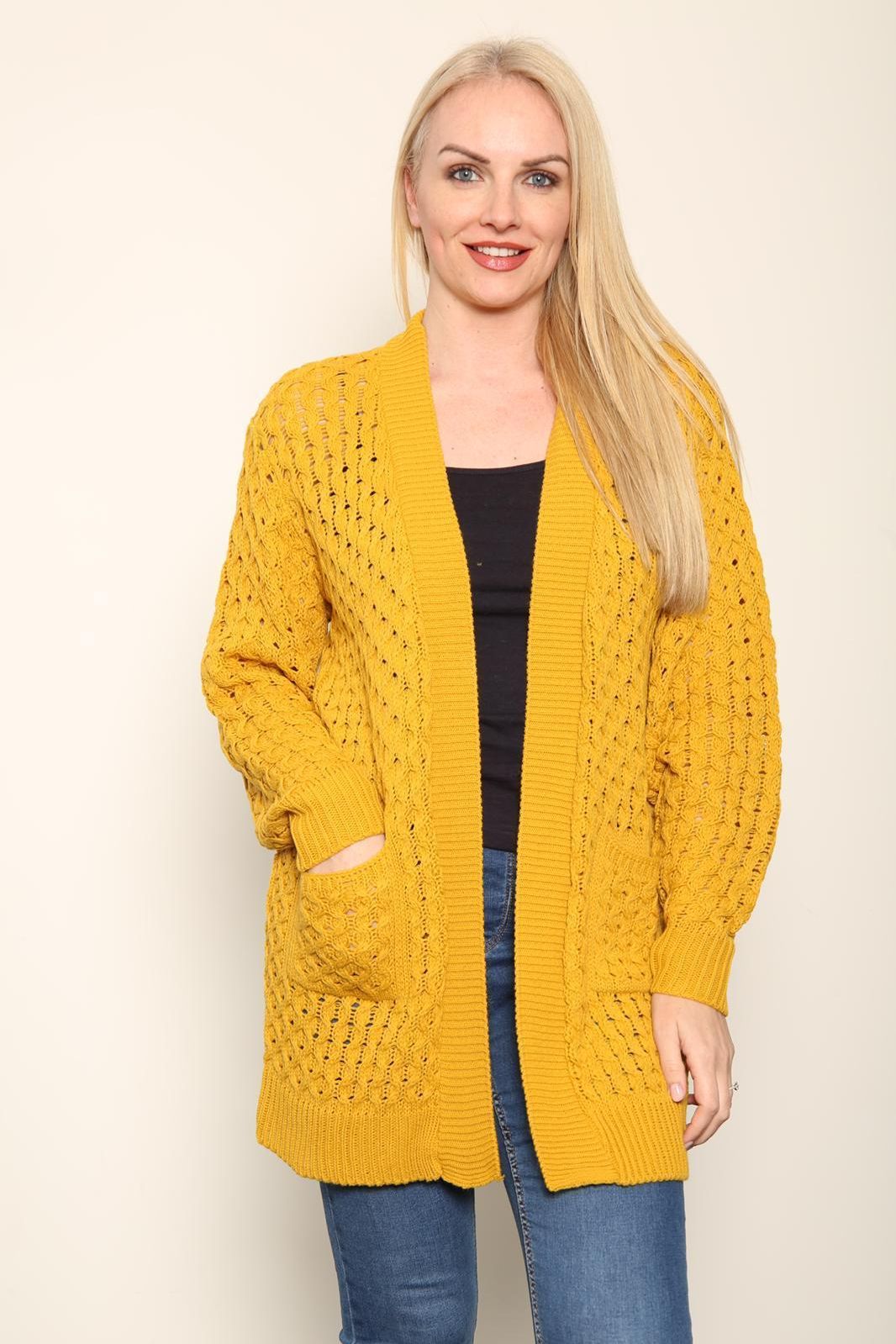 Plus Size Cable Knitted Open Pocket Cardigan Knitted Cardigan WearAll