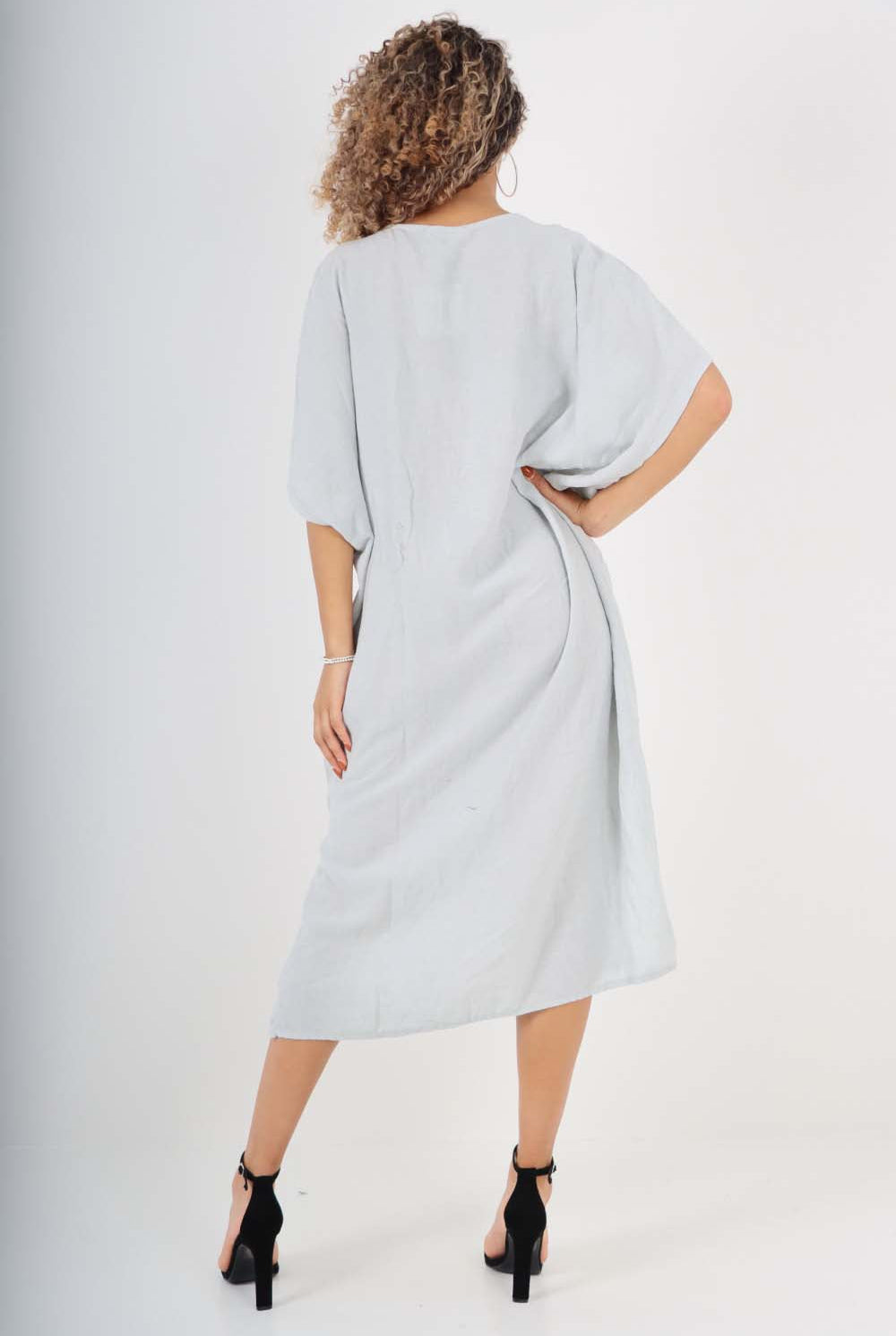 Italian Drawestring Front Side Split Linen Dress Dress WearAll