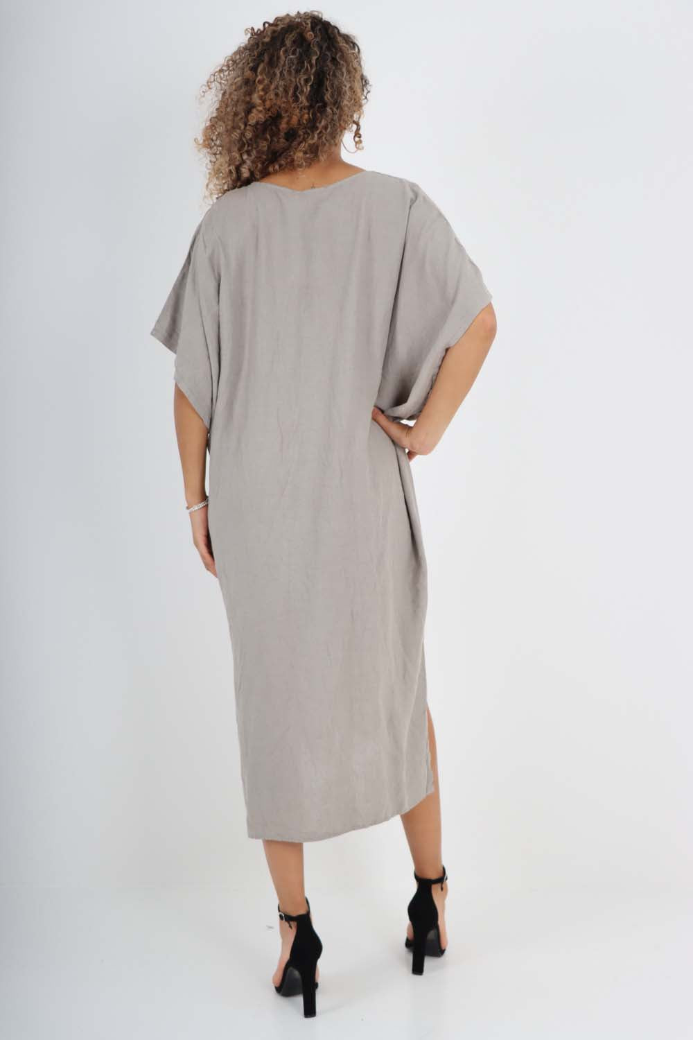 Italian Drawestring Front Side Split Linen Dress Dress WearAll