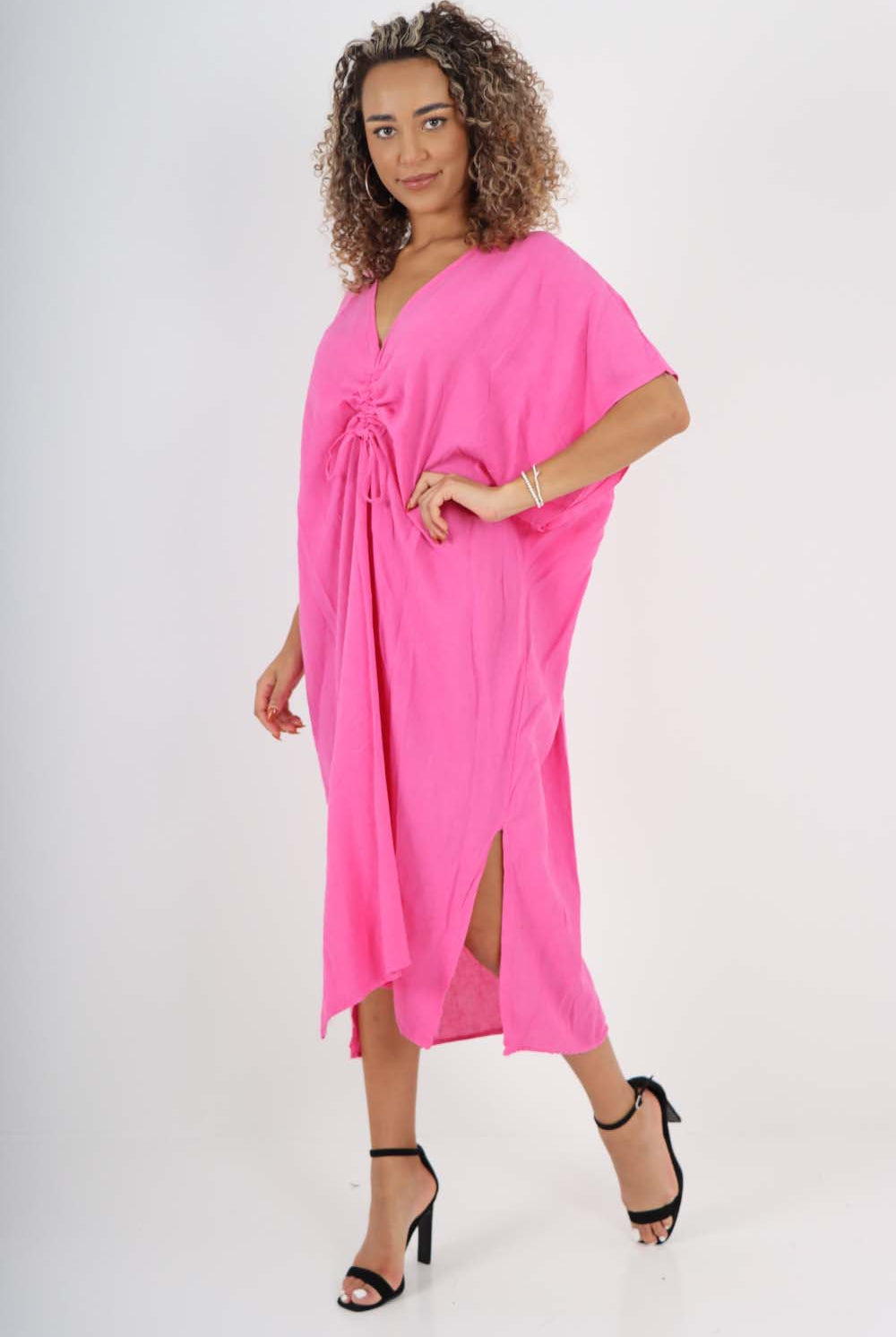 Italian Drawestring Front Side Split Linen Dress Dress WearAll