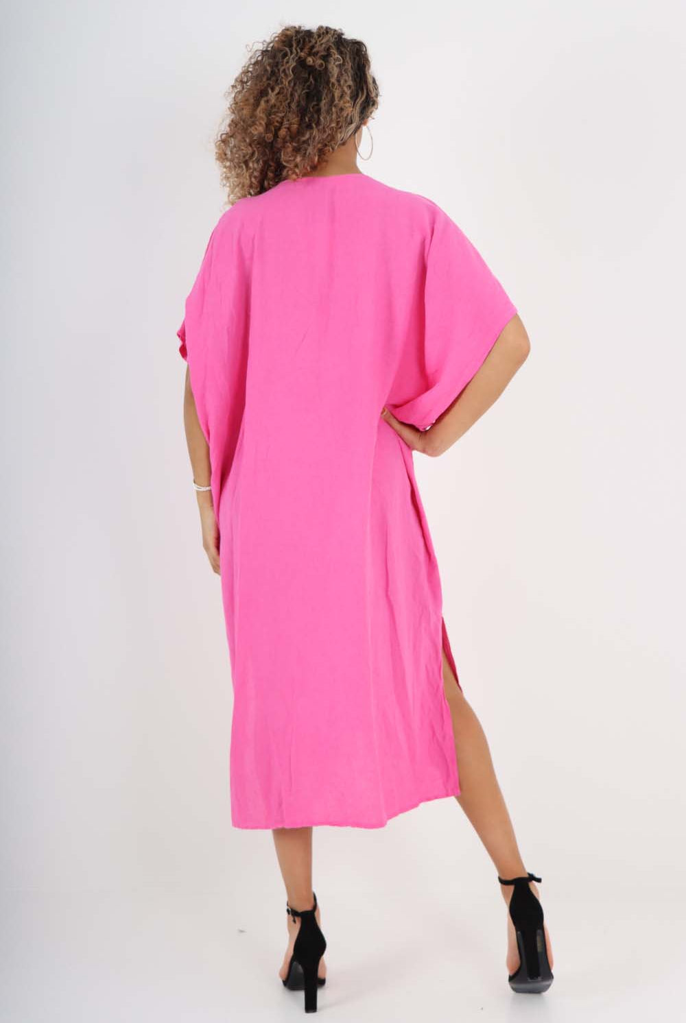 Italian Drawestring Front Side Split Linen Dress Dress WearAll