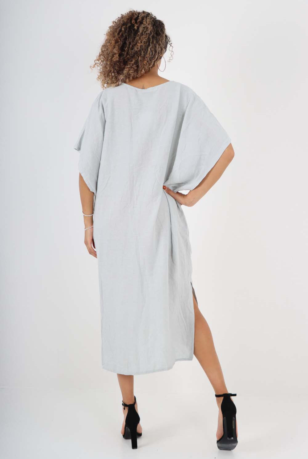 Italian Drawestring Front Side Split Linen Dress Dress WearAll