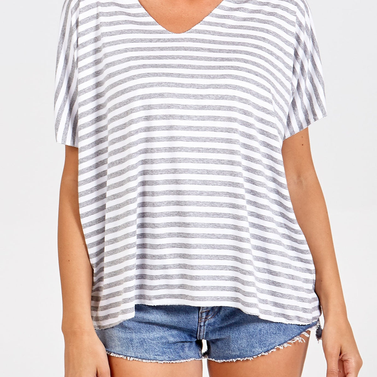 Dexterior Slight V Neck Stripe Arm 2 in 1 Top Navy/Burgundy