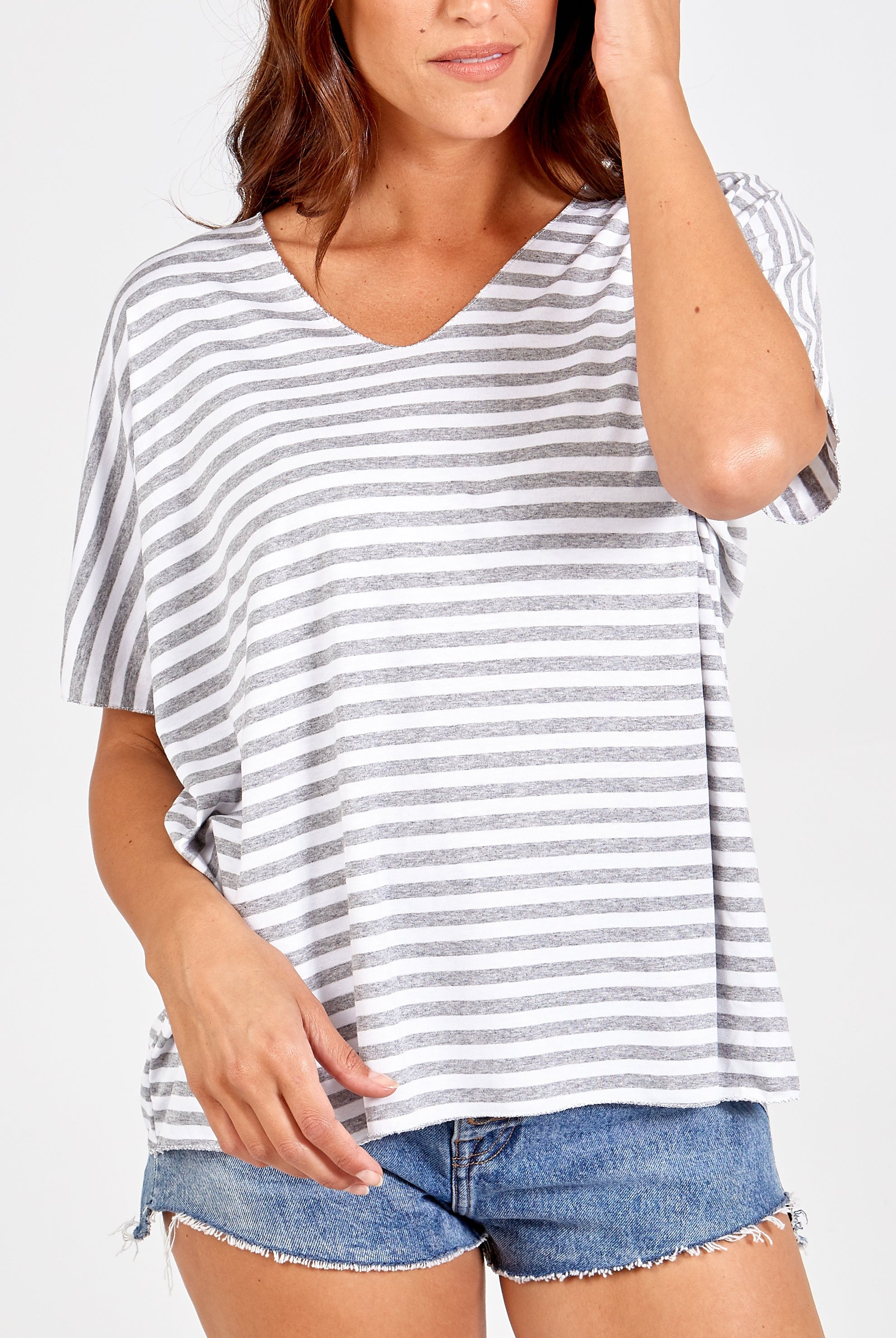 V-Neck Stripe T-Shirt TOPMF2 WearAll
