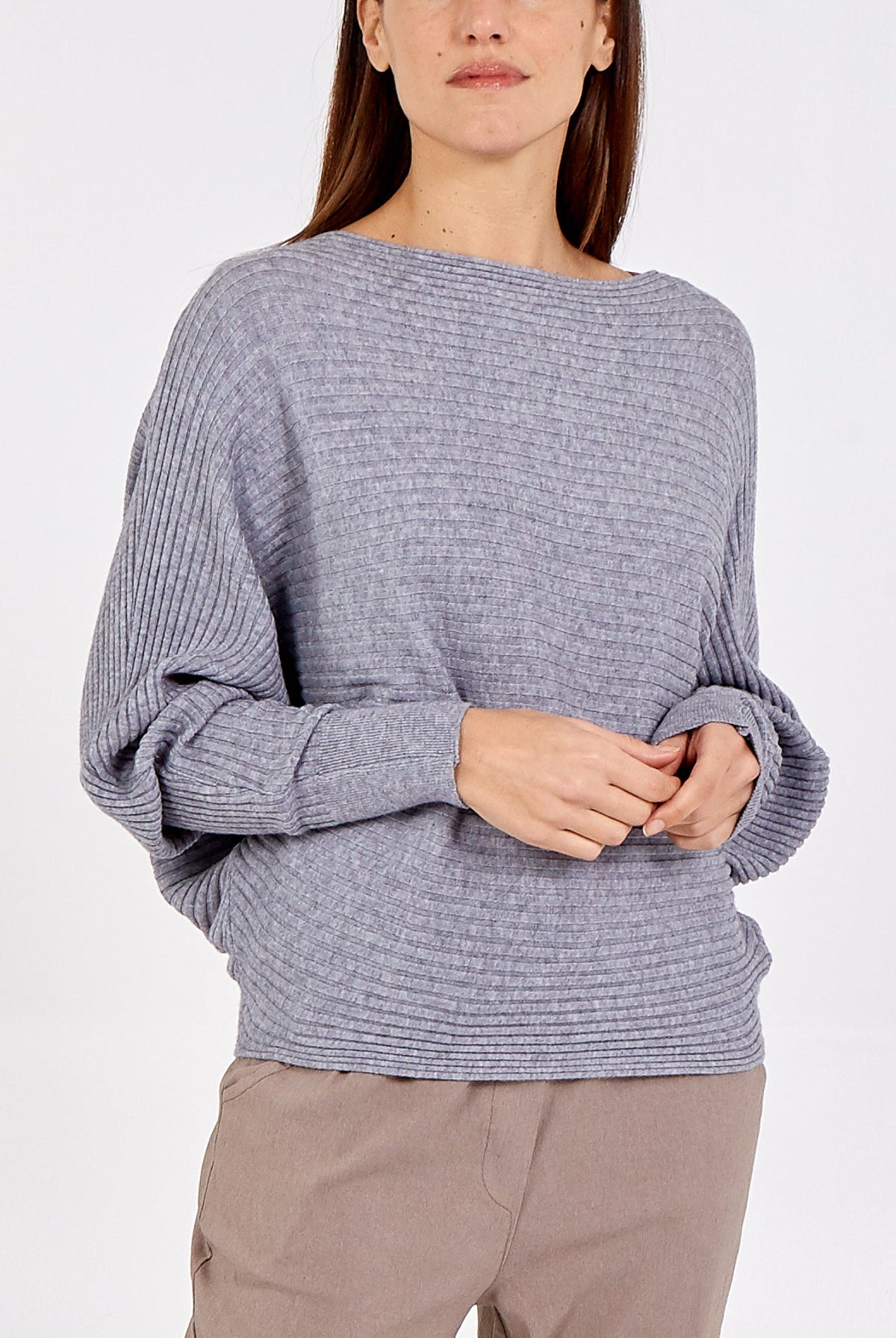 Batwing Ribbed Jumper JMF1 WearAll Mid Grey One Size