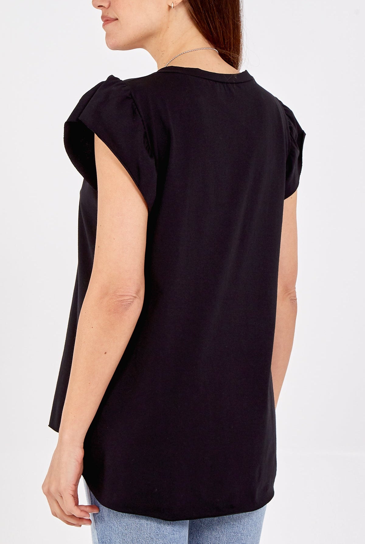 Scoop Neck Frill Sleeve Top With Necklace TOPMF2 WearAll