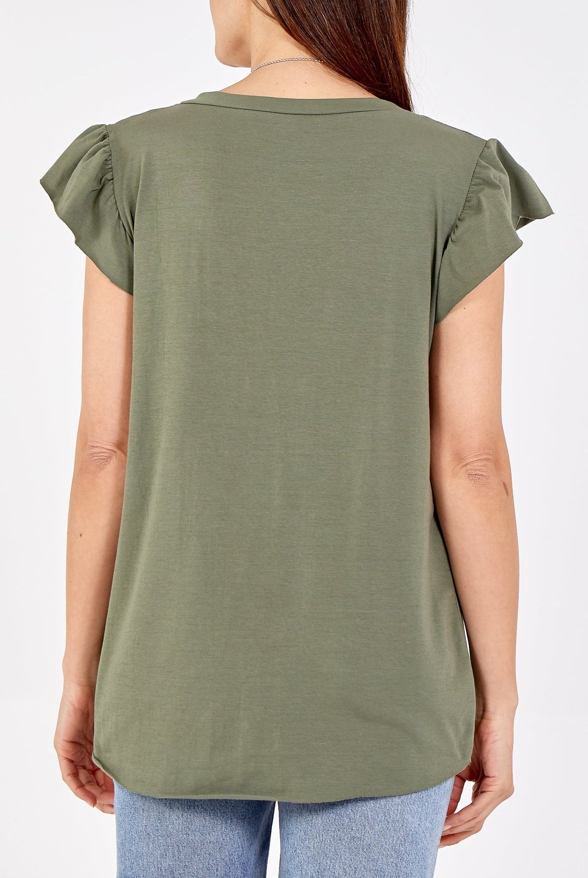 Scoop Neck Frill Sleeve Top With Necklace TOPMF2 WearAll