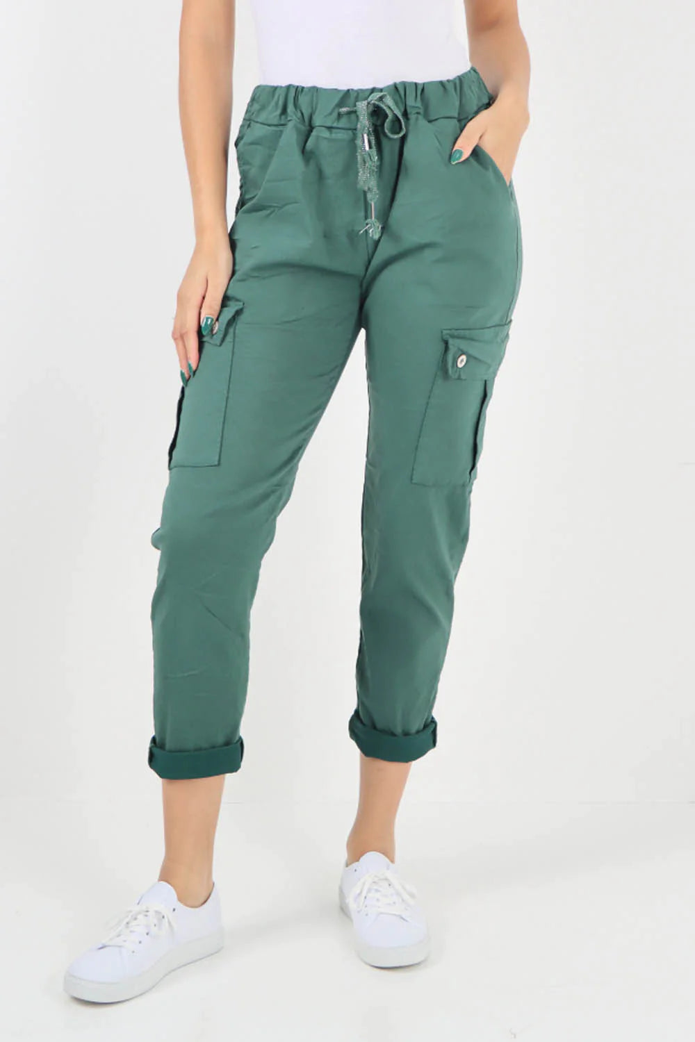 Plus Size Italian Drawstring Waistband Magic Cargo Trouser Trouser WearAll