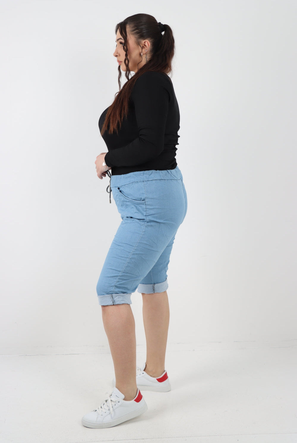 Women Denim Italian Shorts Drawstring Shorts WearAll