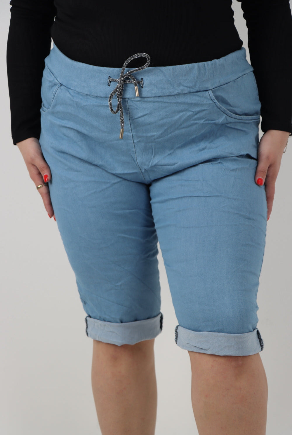 Women Denim Italian Shorts Drawstring Shorts WearAll Light Denim 12