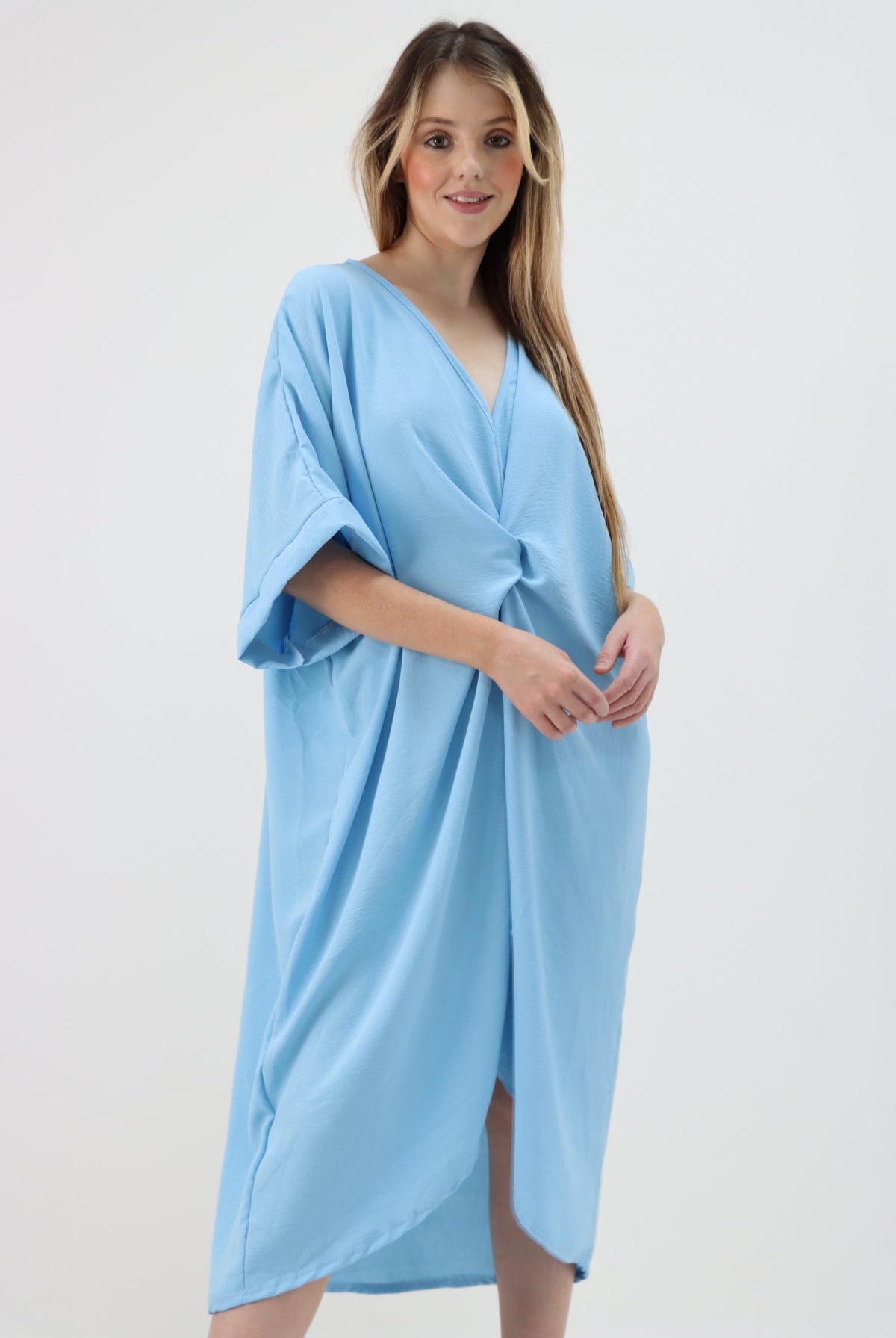 Tie Knot Twist Midi Dress Dress WearAll Sky 12-14