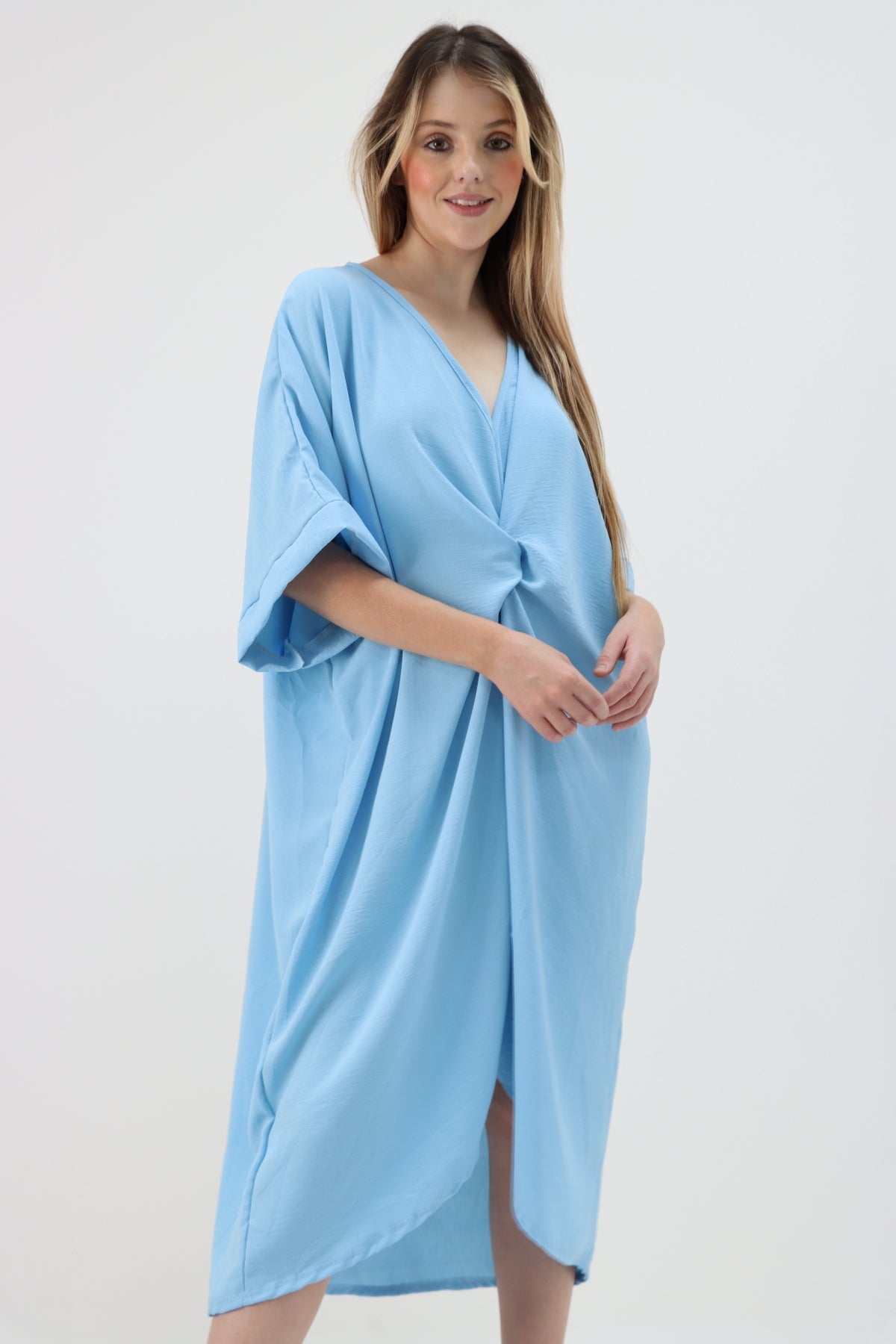 Tie Knot Twist Midi Dress Dress WearAll Sky 12-14