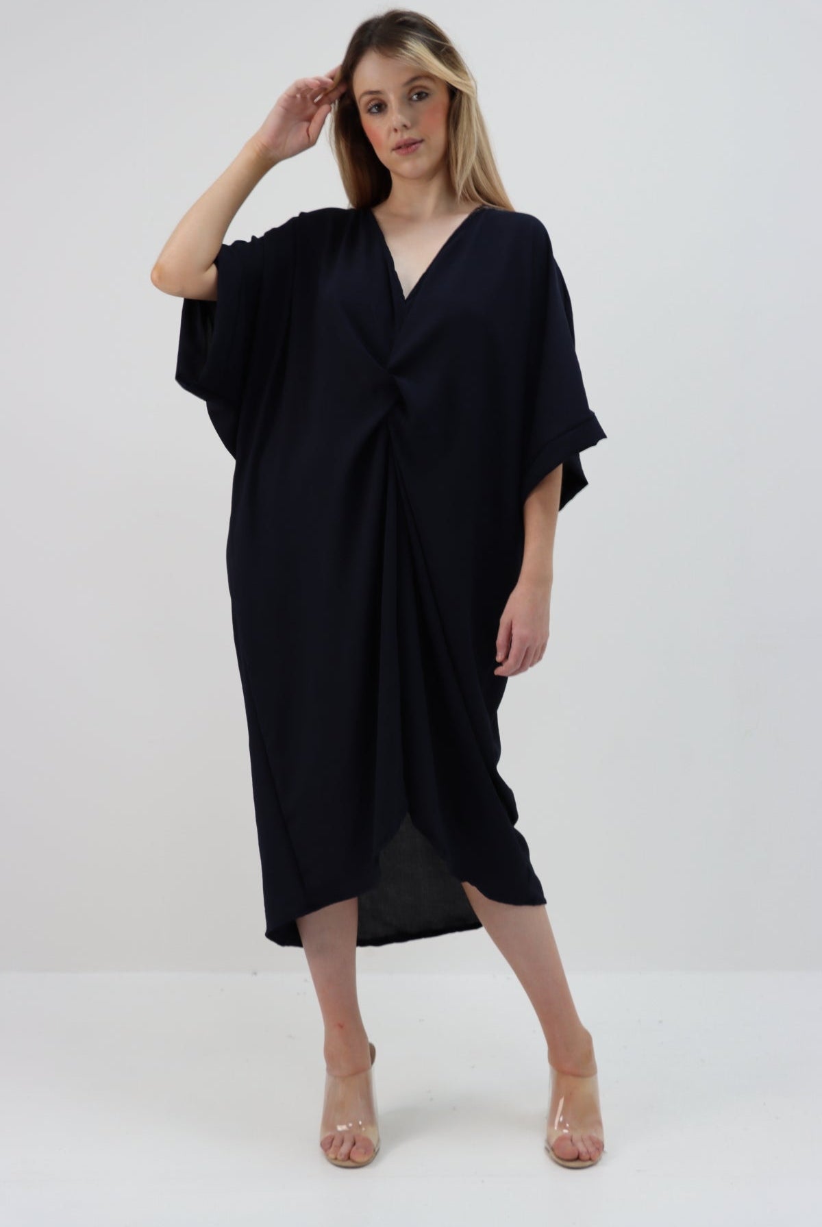 Tie Knot Twist Midi Dress Dress WearAll Black 12-14