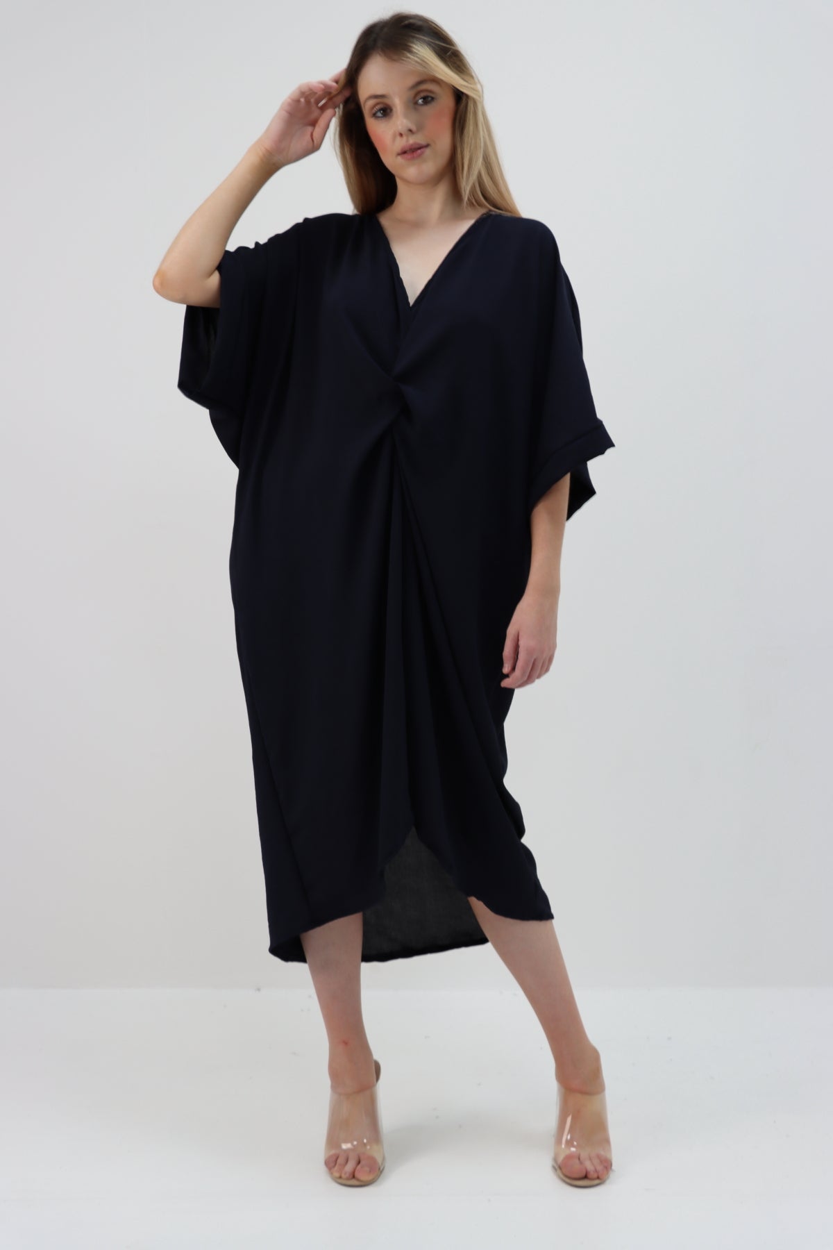 Tie Knot Twist Midi Dress Dress WearAll Black 12-14