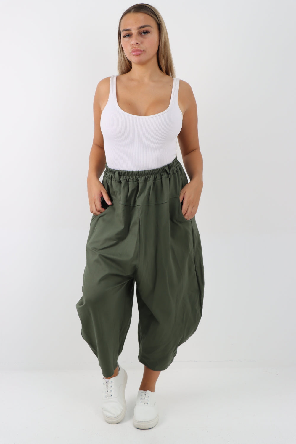 Italian Wide Leg Baggy Parachute Palazzo Trouser Trousers WearAll khaki 8-16