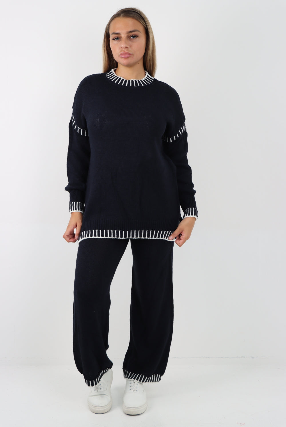 Italian Patch Knitted Co-Ord Set Tracksuit Dress WearAll Navy One Size To Fit UK 8-16