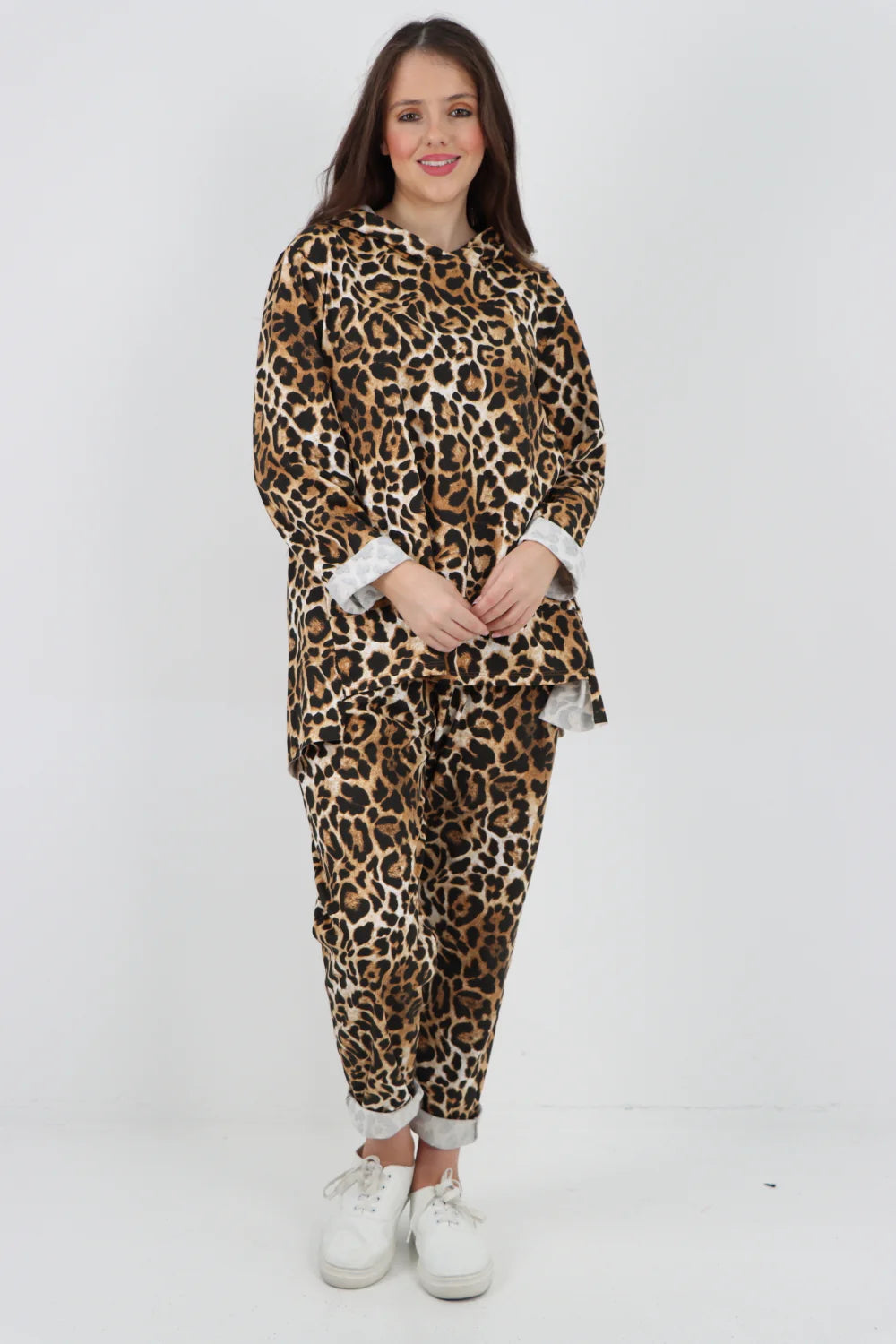 Leopard Print Hooded 2pcs Co Ord Set Bottom Loungewear Co-Ord WearAll Leopard One Size To Fit UK 8-20
