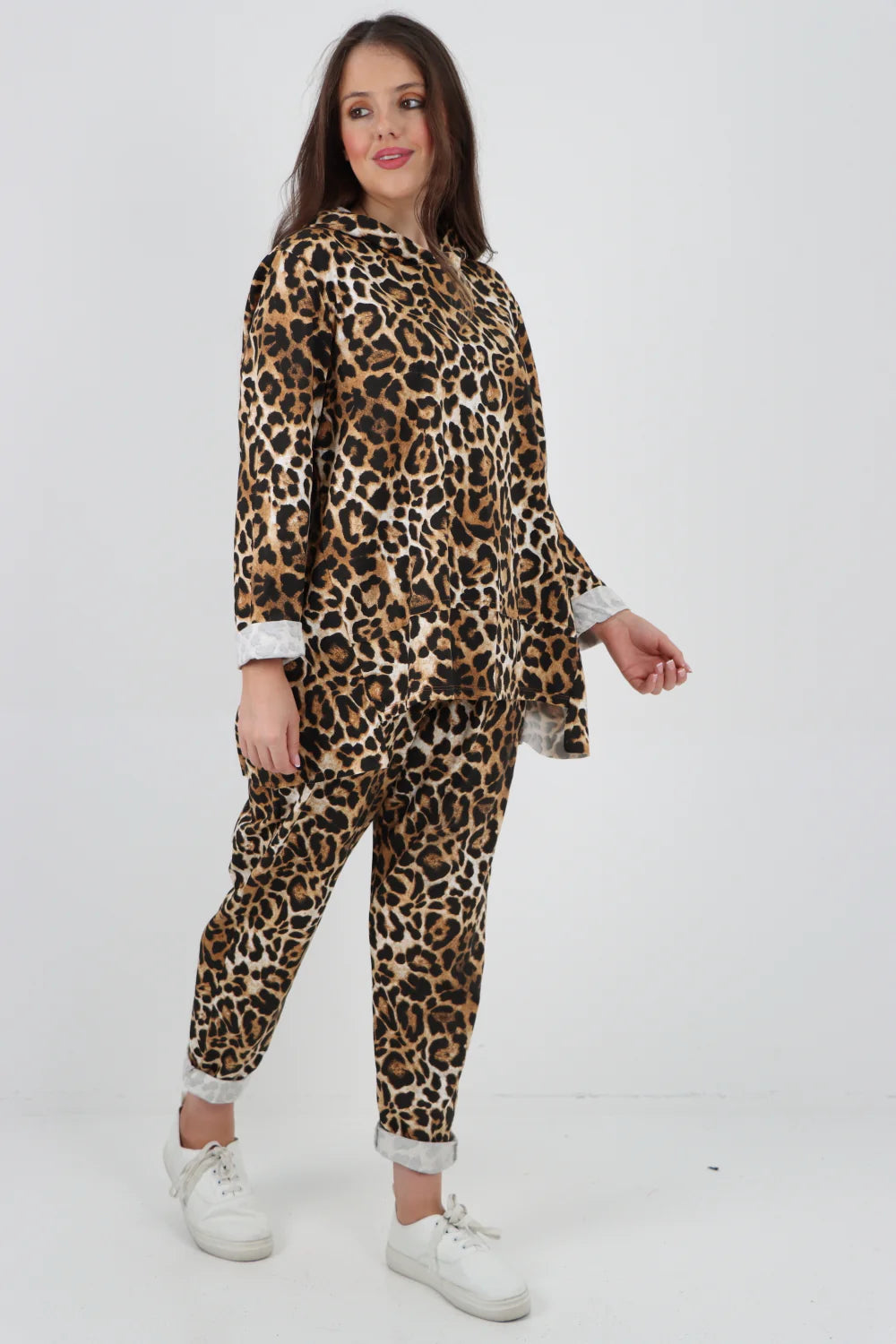 Leopard Print Hooded 2pcs Co Ord Set Bottom Loungewear Co-Ord WearAll