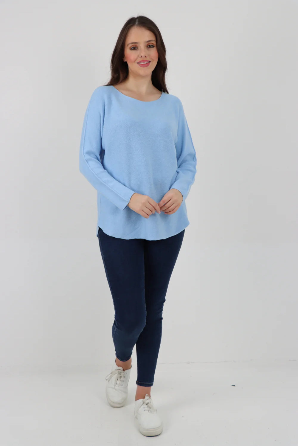 Knitted Jumper Round Neck Basic Sweater Top Sweater WearAll Sky Blue One Size To Fit UK 8-16
