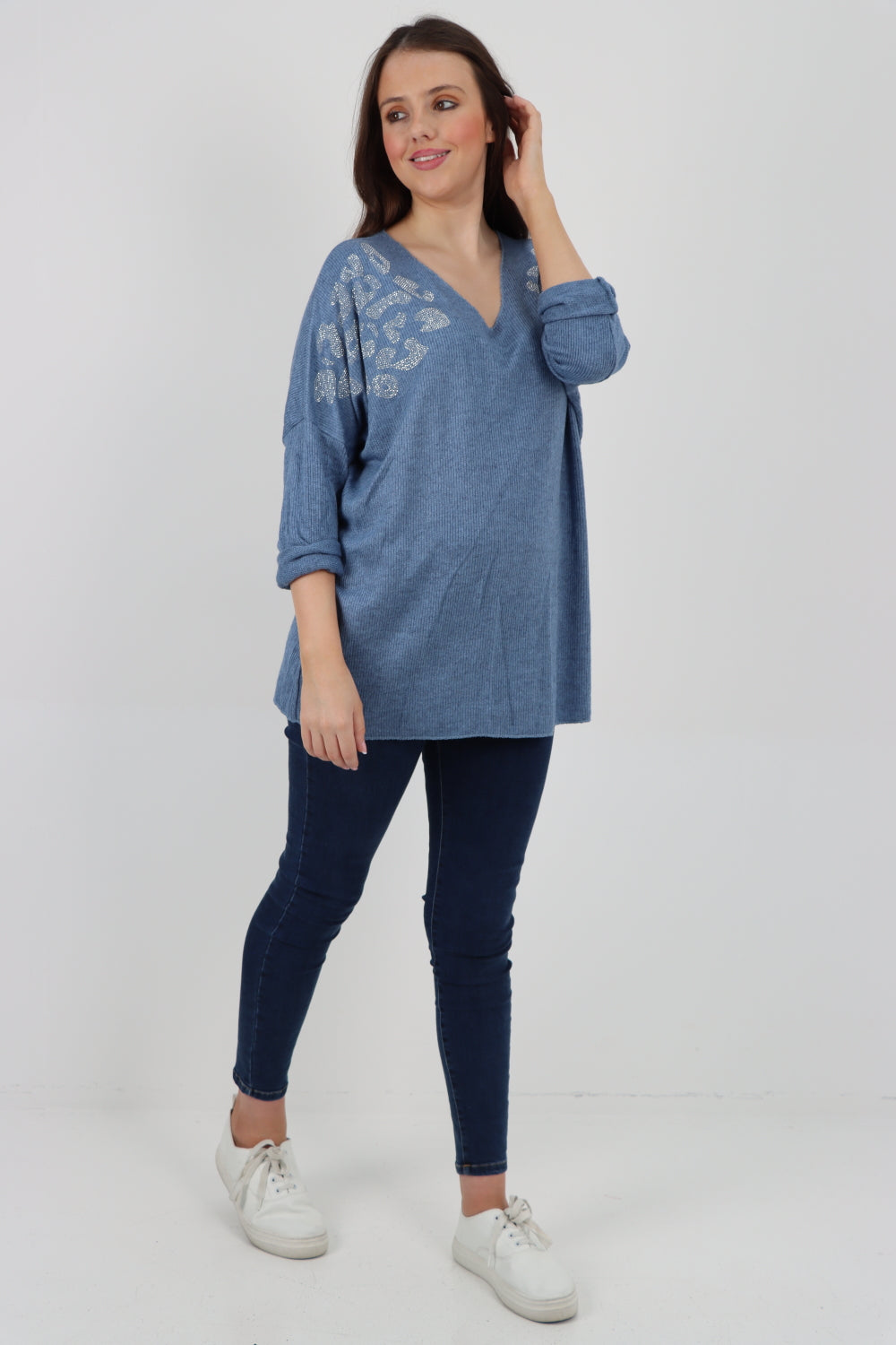 Italian Sequin Detail On Shoulder Soft Knit Jumper Top Jumper WearAll