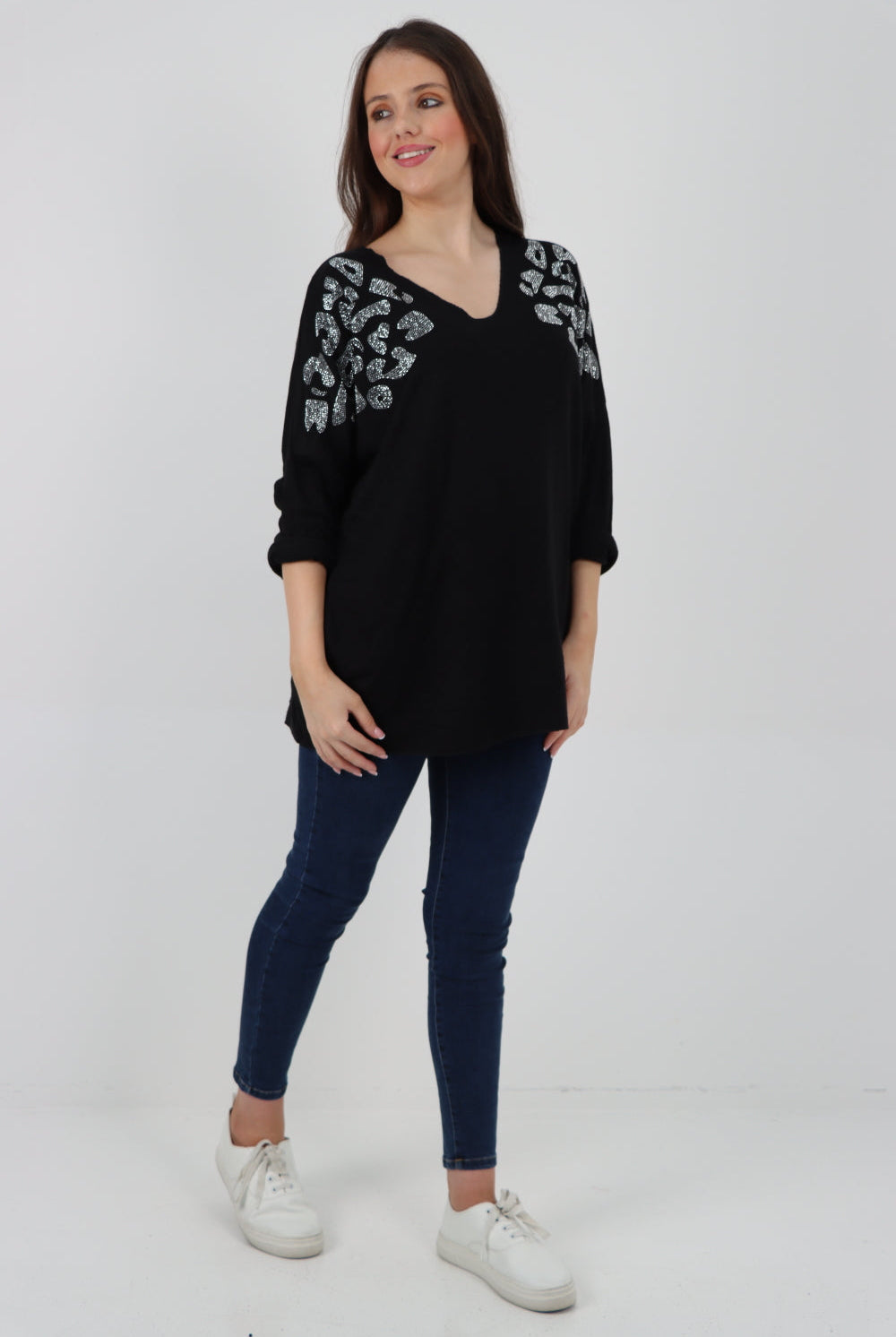 Italian Sequin Detail On Shoulder Soft Knit Jumper Top Jumper WearAll