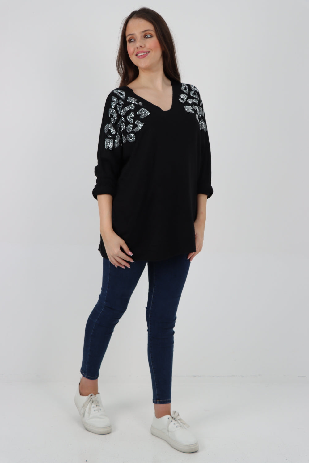 Italian Sequin Detail On Shoulder Soft Knit Jumper Top Jumper WearAll