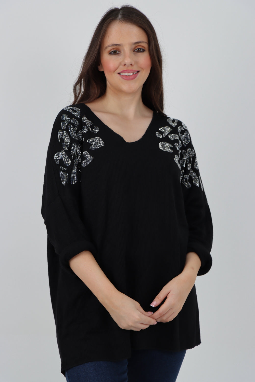 Italian Sequin Detail On Shoulder Soft Knit Jumper Top Jumper WearAll