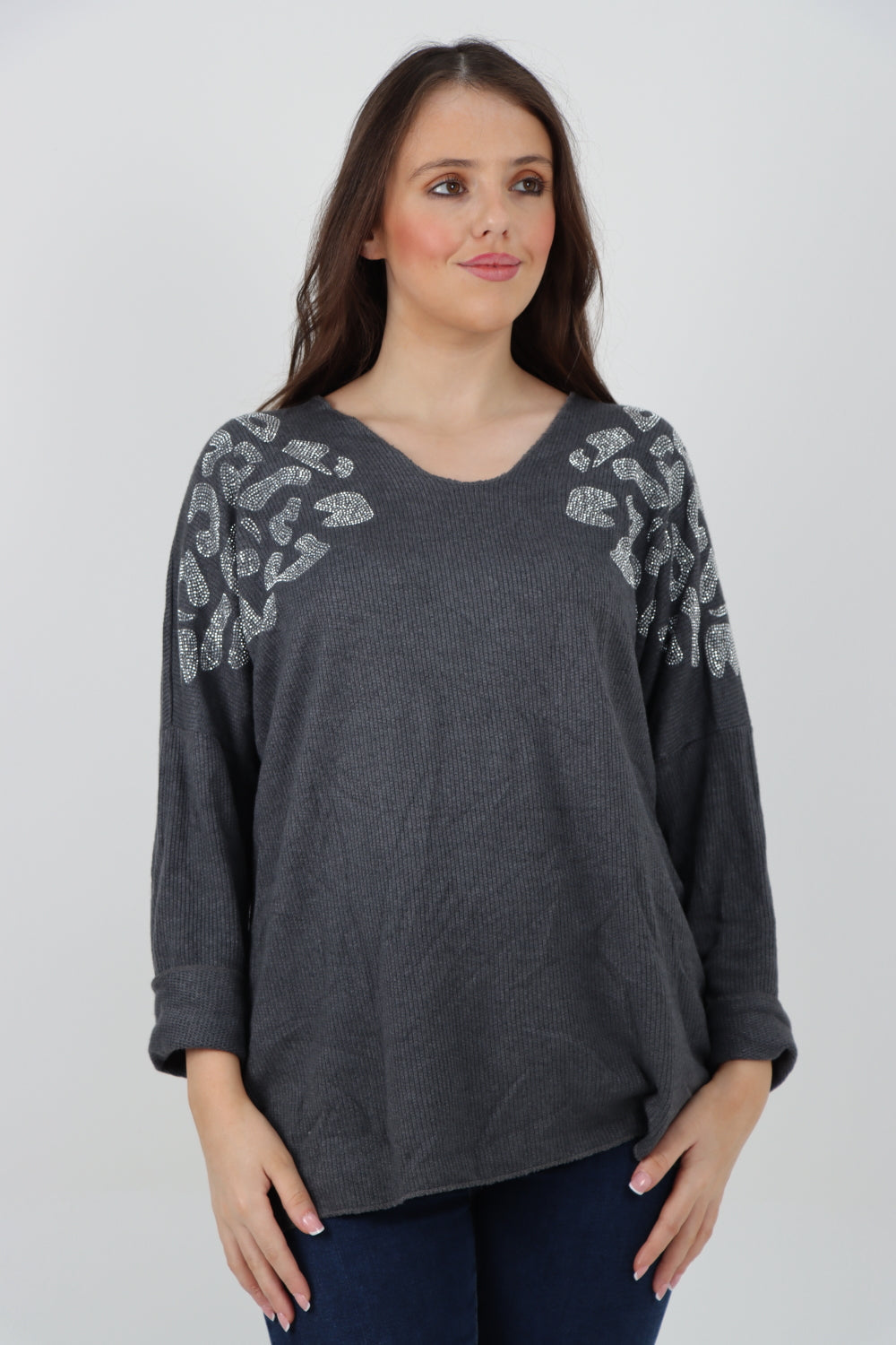 Italian Sequin Detail On Shoulder Soft Knit Jumper Top Jumper WearAll