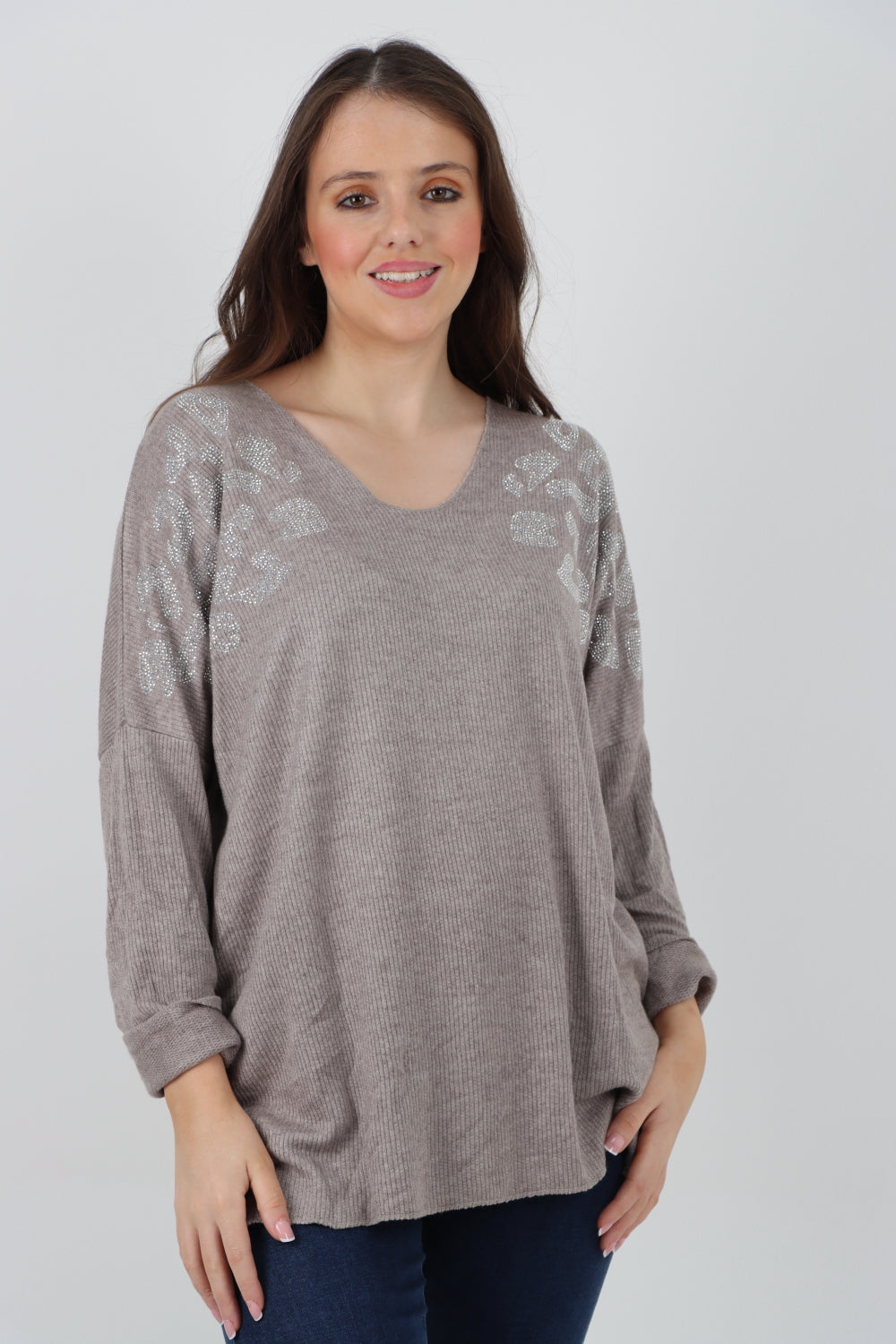 Italian Sequin Detail On Shoulder Soft Knit Jumper Top Jumper WearAll