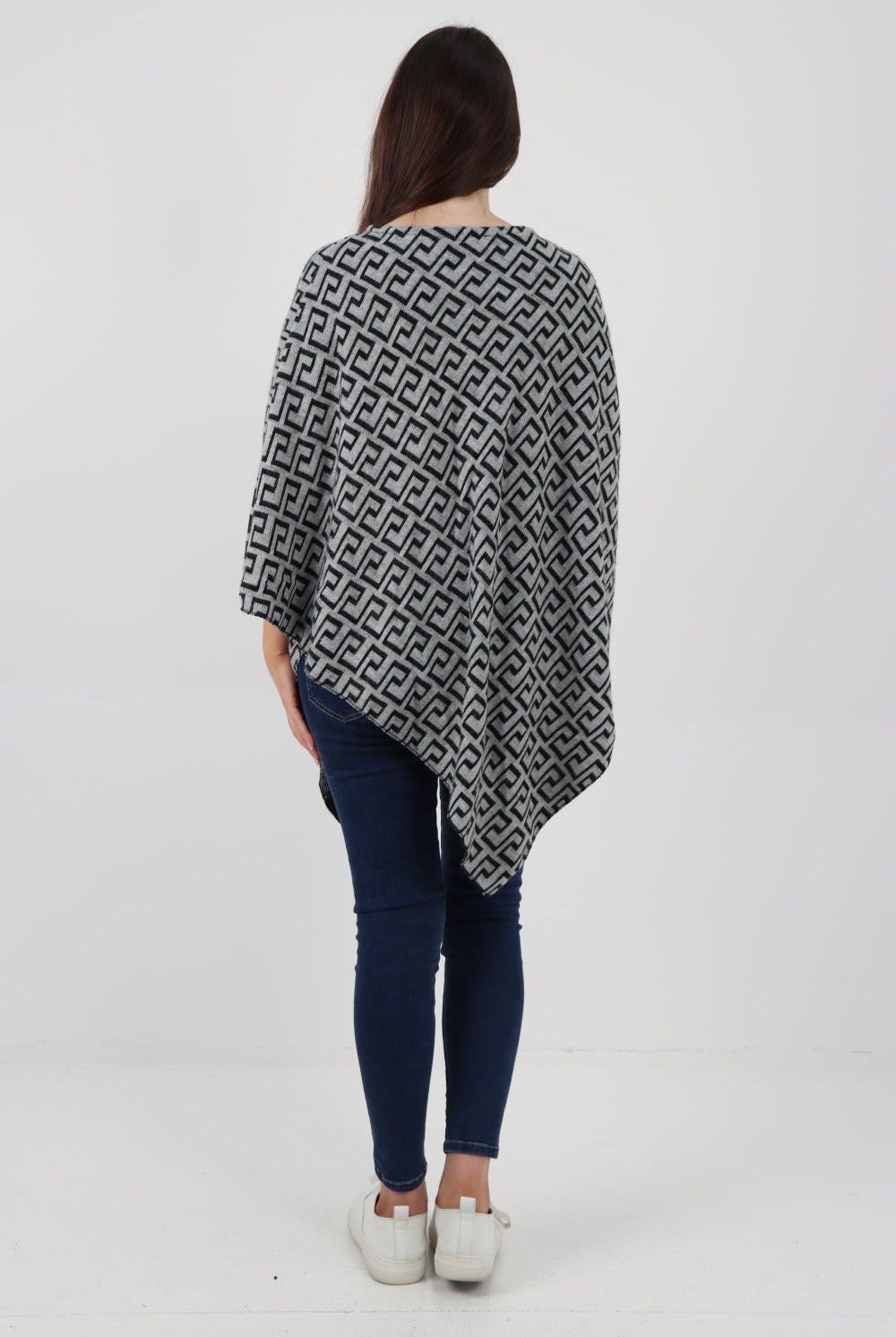 Italian Greek Key Print Asymmetric Poncho Jumper Top Jumpers WearAll
