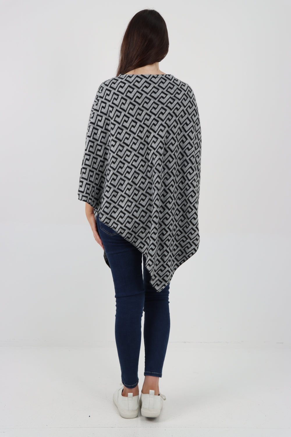 Italian Greek Key Print Asymmetric Poncho Jumper Top Jumpers WearAll